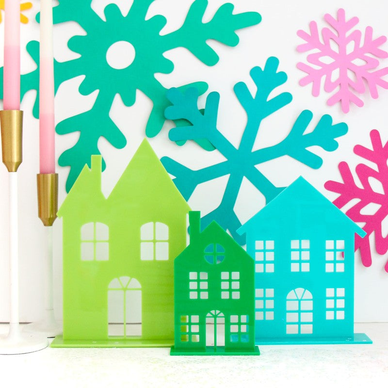 Green, Lime & Aqua Acrylic Holiday House Set