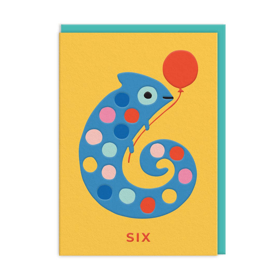 Age 6 Chameleon Birthday Greeting Card - bubblegum market