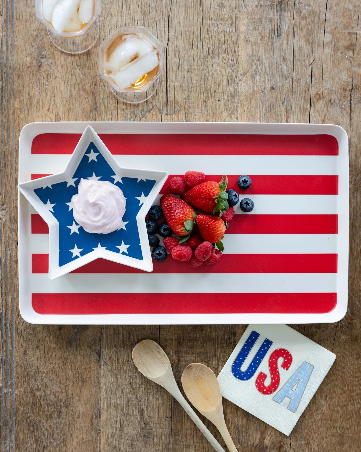 American Flag Stacked Reusable Bamboo Serving Tray Set - bubblegum market