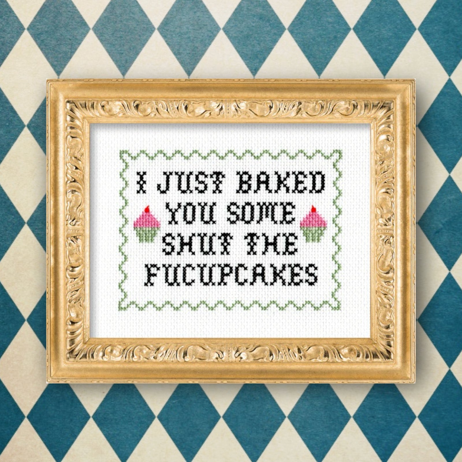 Baked You Some Shut The Fucupcakes Deluxe Cross Stitch Kit - bubblegum market