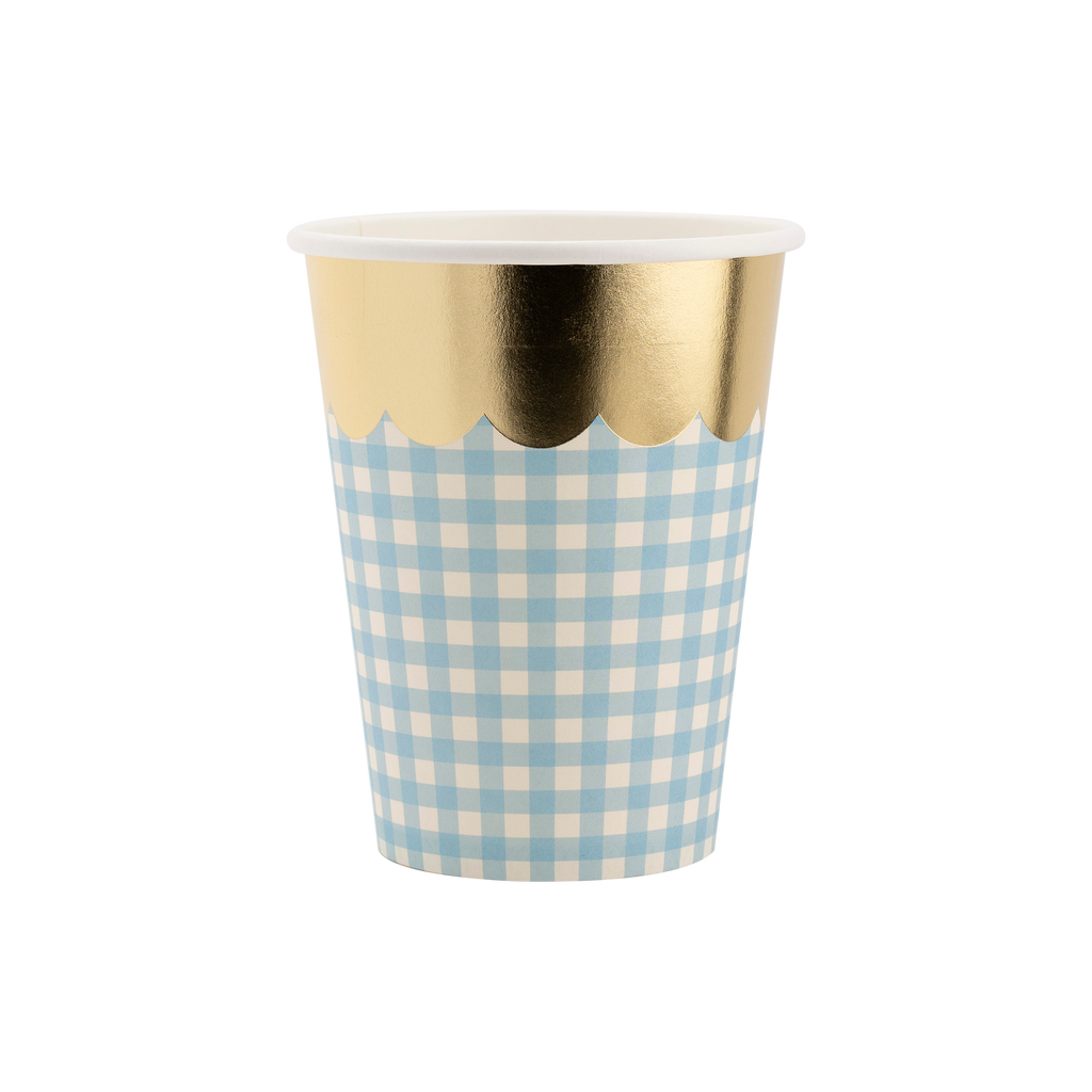 Gingham Cups with Gold Scalloped Accent