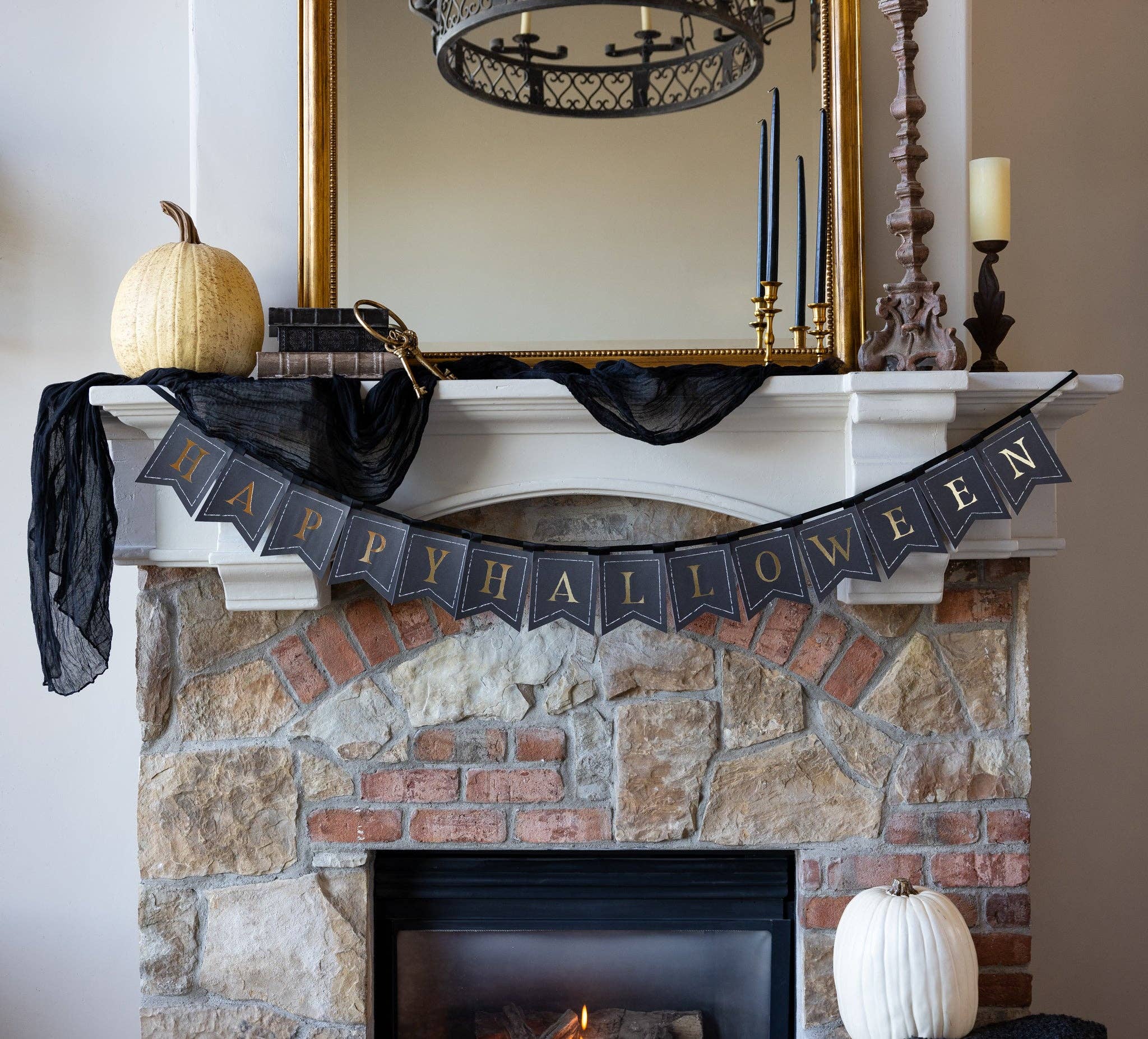 Black & Gold Happy Halloween / Birthday Banner - bubblegum market