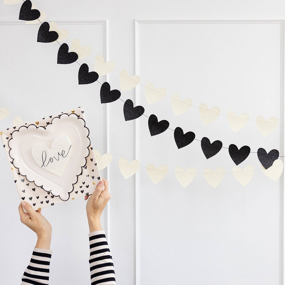 black-white-glitter-heart-valentines-banner-set-hanging