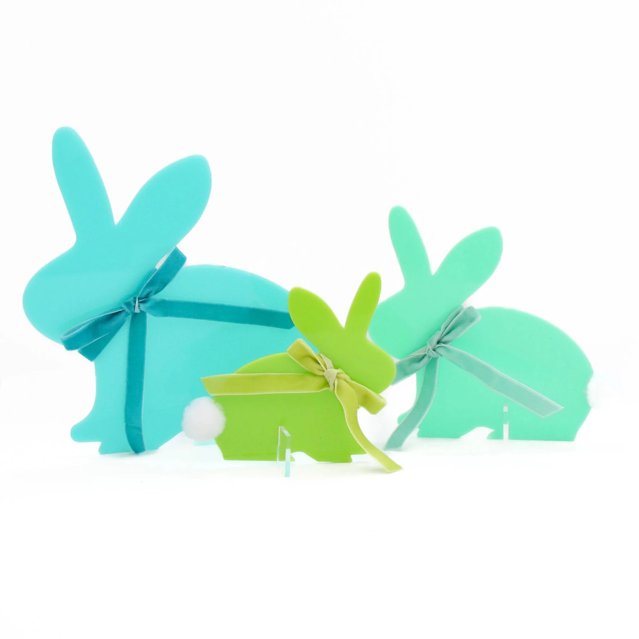 Blue & Green Acrylic Bunnies w/ Ribbons (Set of 3) - bubblegum market