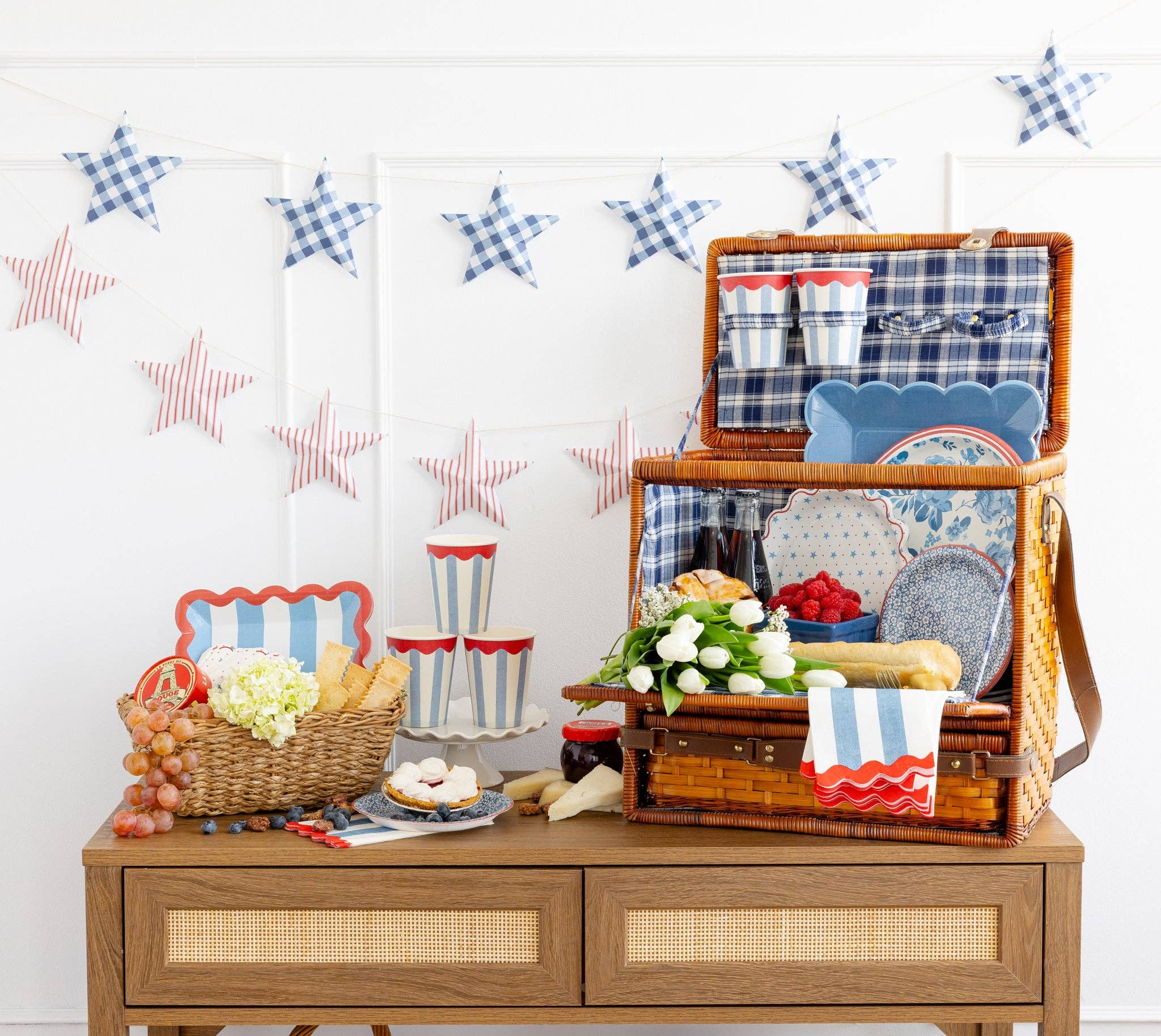 Blue Plaid Hanging Stars Banner - bubblegum market