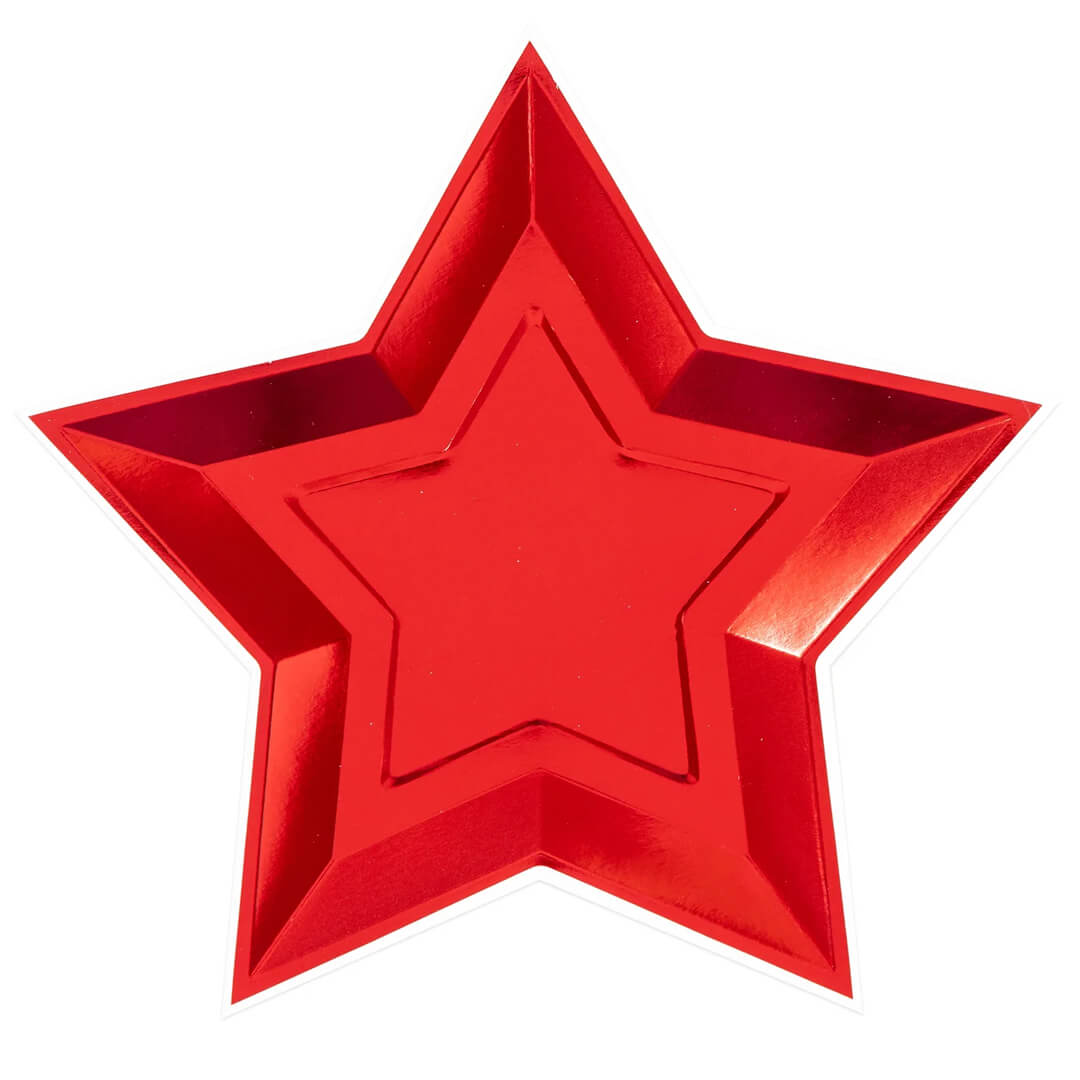 Blue & Red Foil Star Shaped Paper Plates 11" - bubblegum market