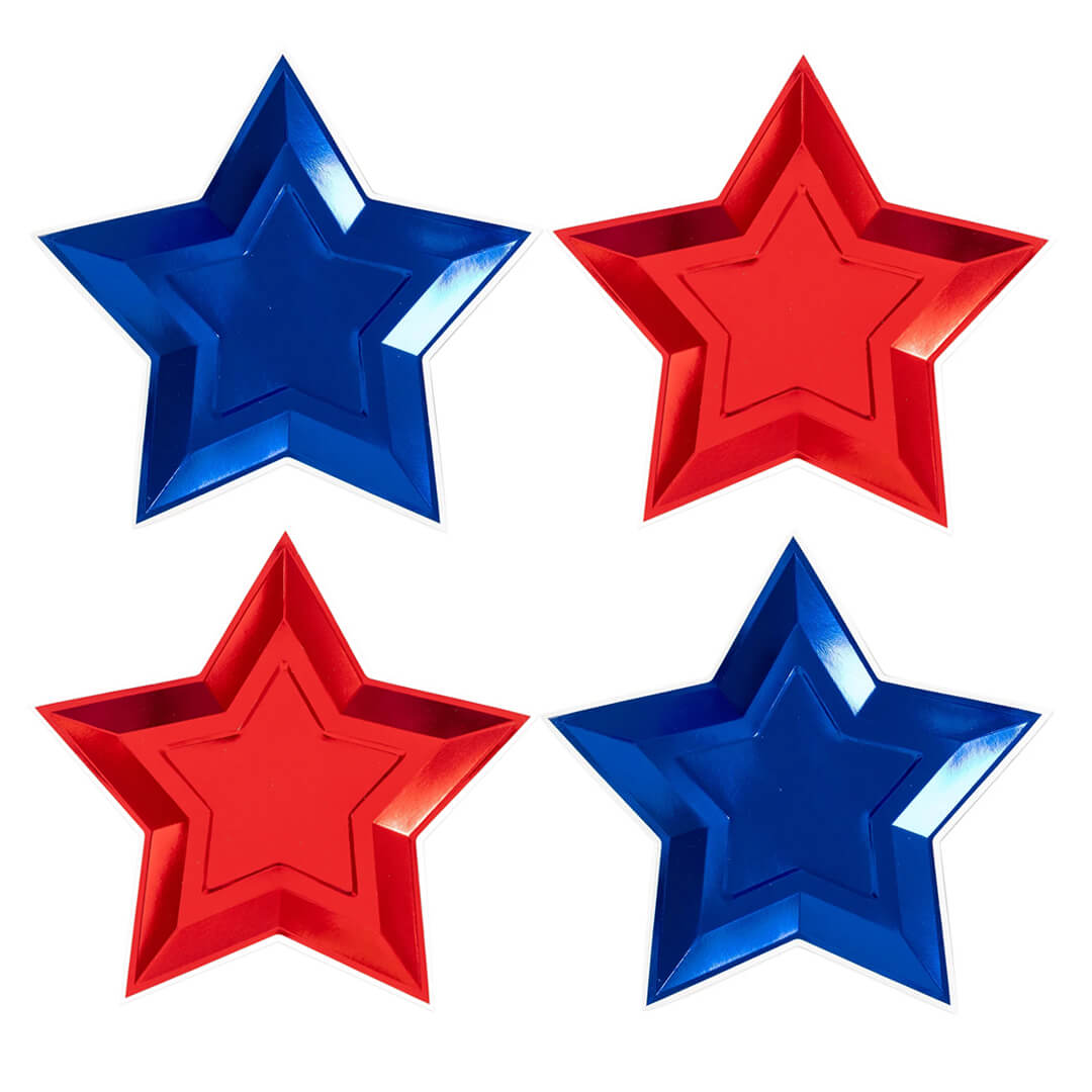 Blue & Red Foil Star Shaped Paper Plates 11" - bubblegum market
