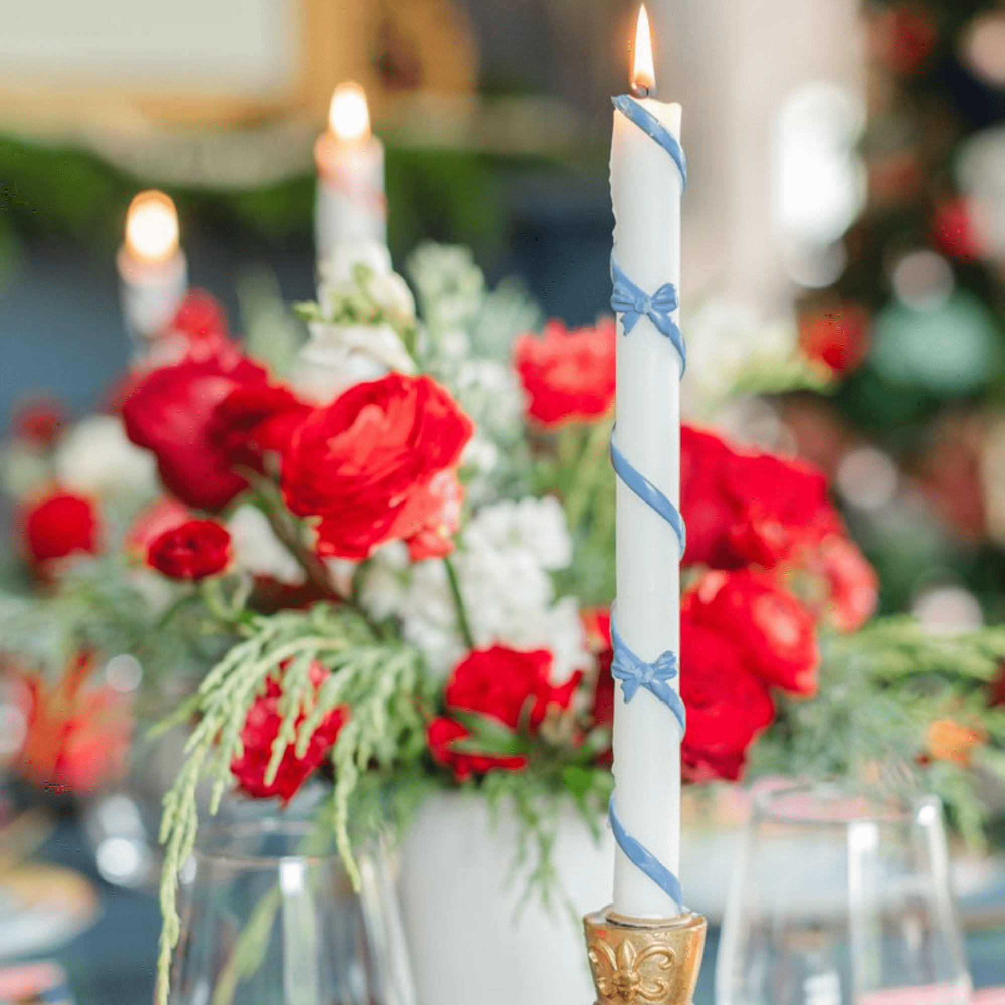 Blue Ribbon Bow Taper Candles (Set of 2) - bubblegum market