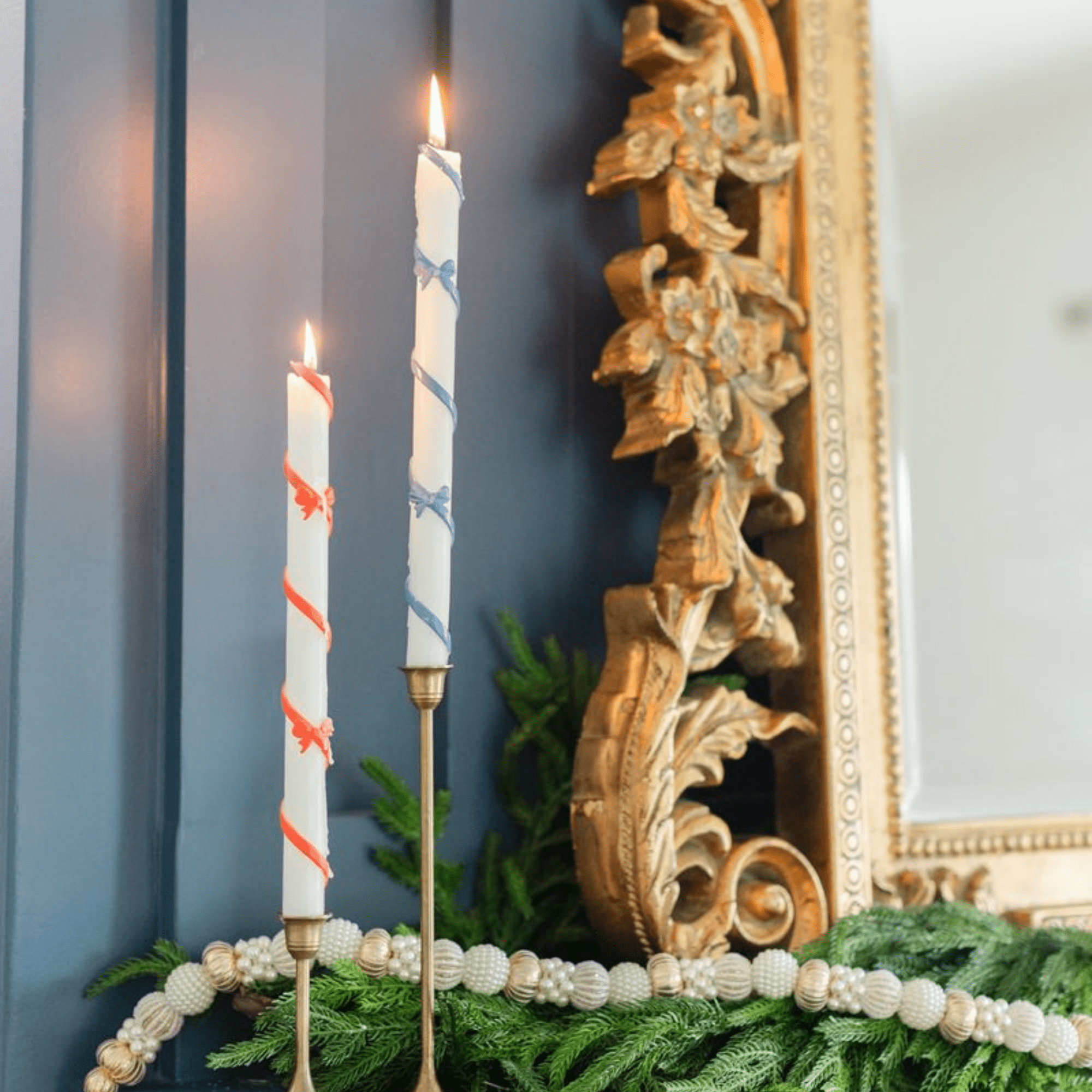 Blue Ribbon Bow Taper Candles (Set of 2) - bubblegum market