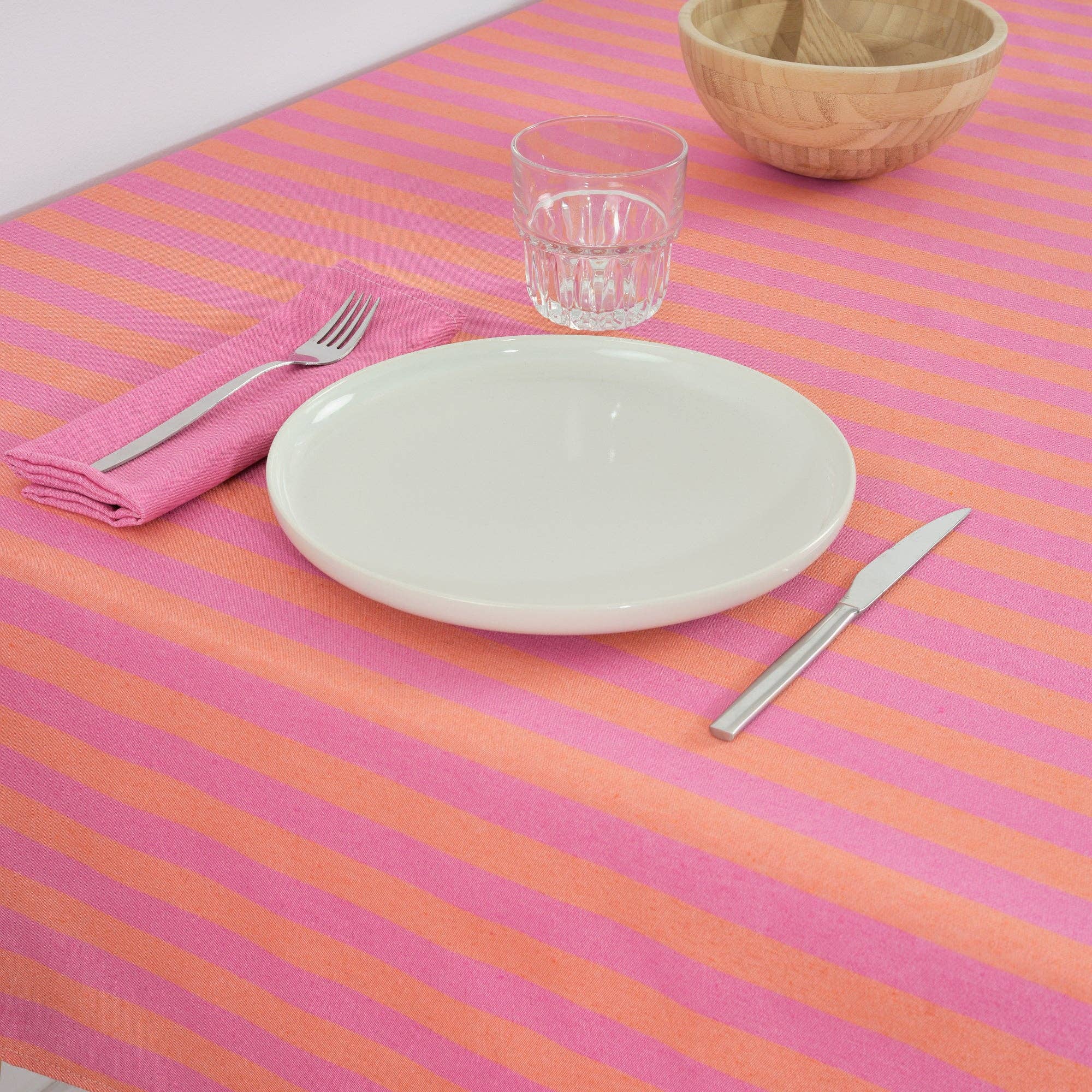 Bright Pink / Coral Striped Tablecloth 118" - bubblegum market