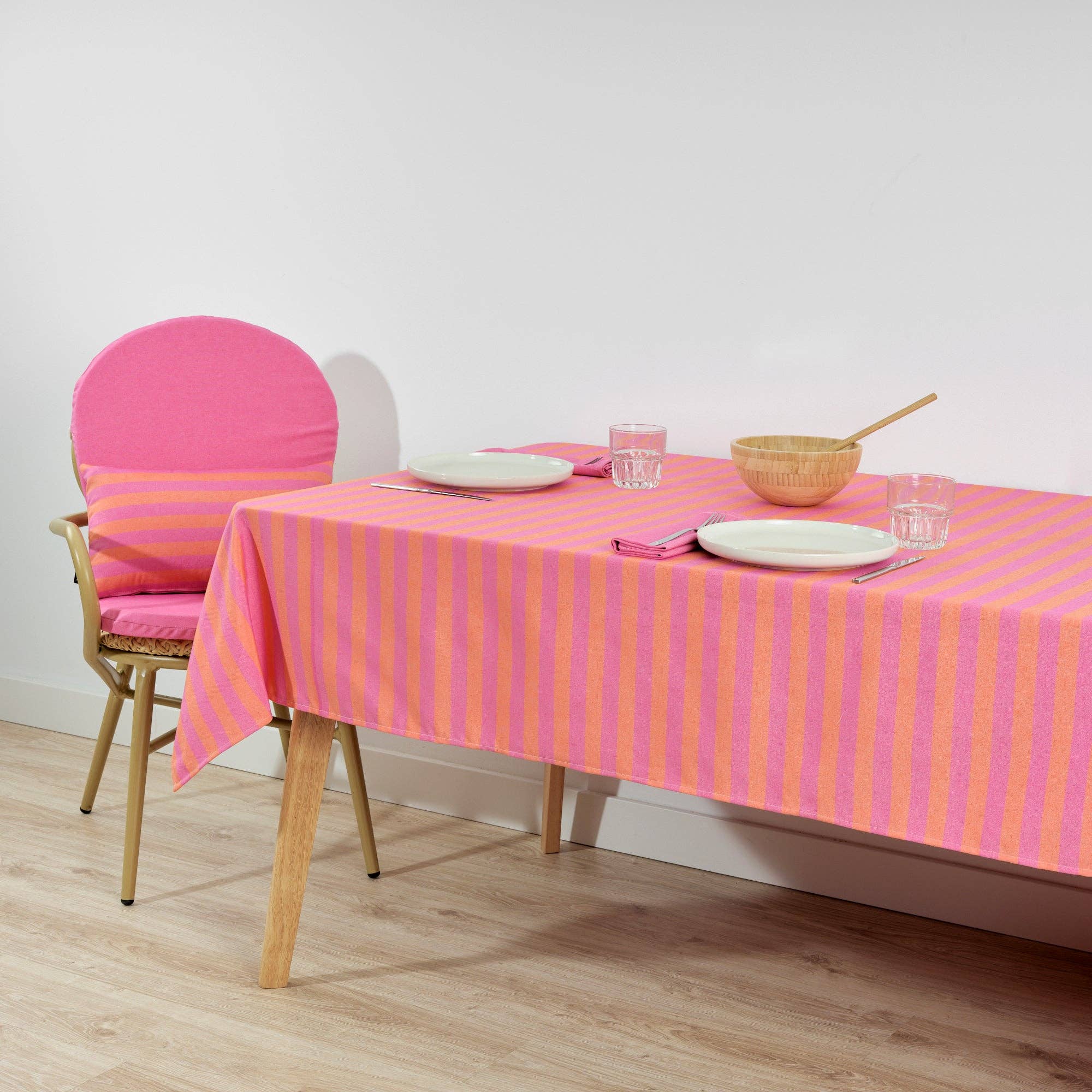 Bright Pink / Coral Striped Tablecloth 118" - bubblegum market
