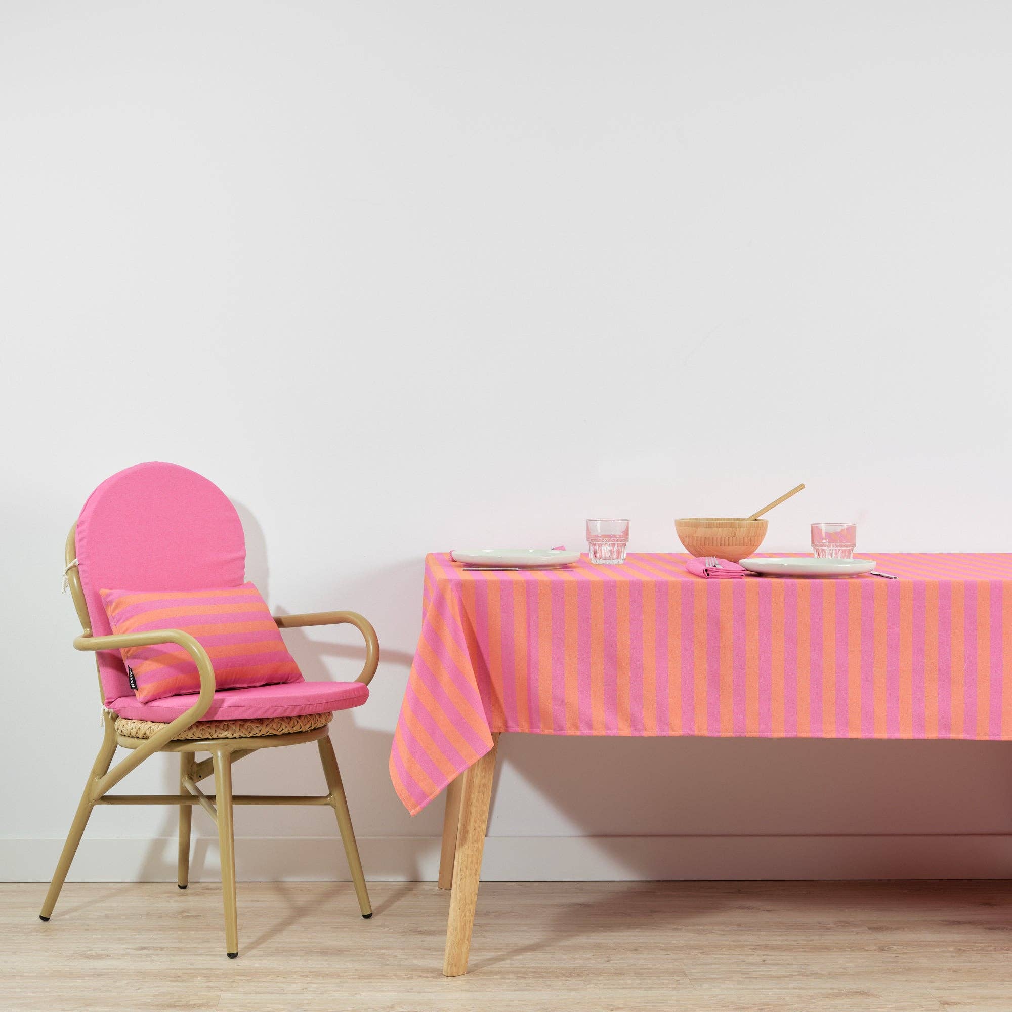 Bright Pink / Coral Striped Tablecloth 118" - bubblegum market