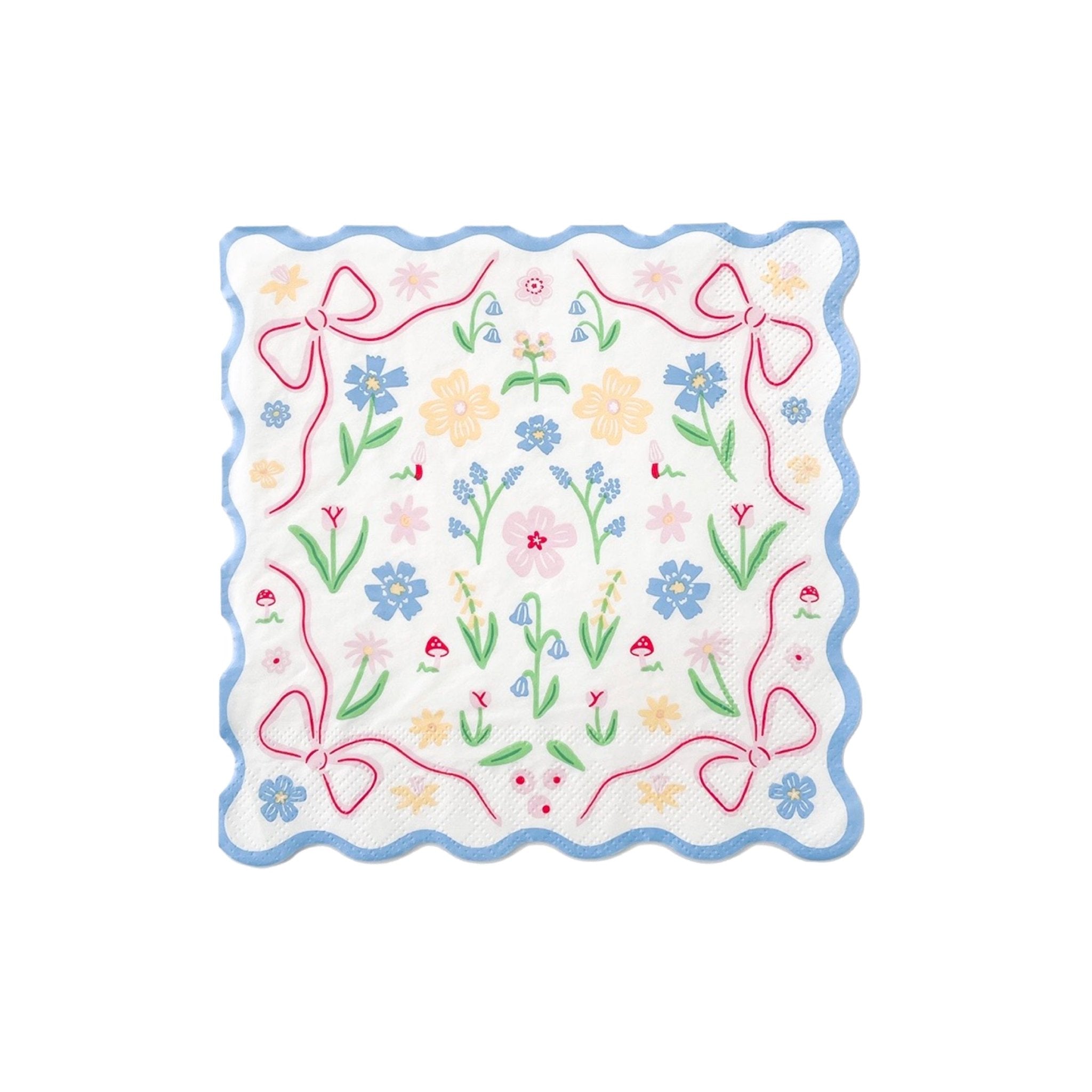 Bunnies In The Garden Blue Floral Large Napkins - bubblegum market