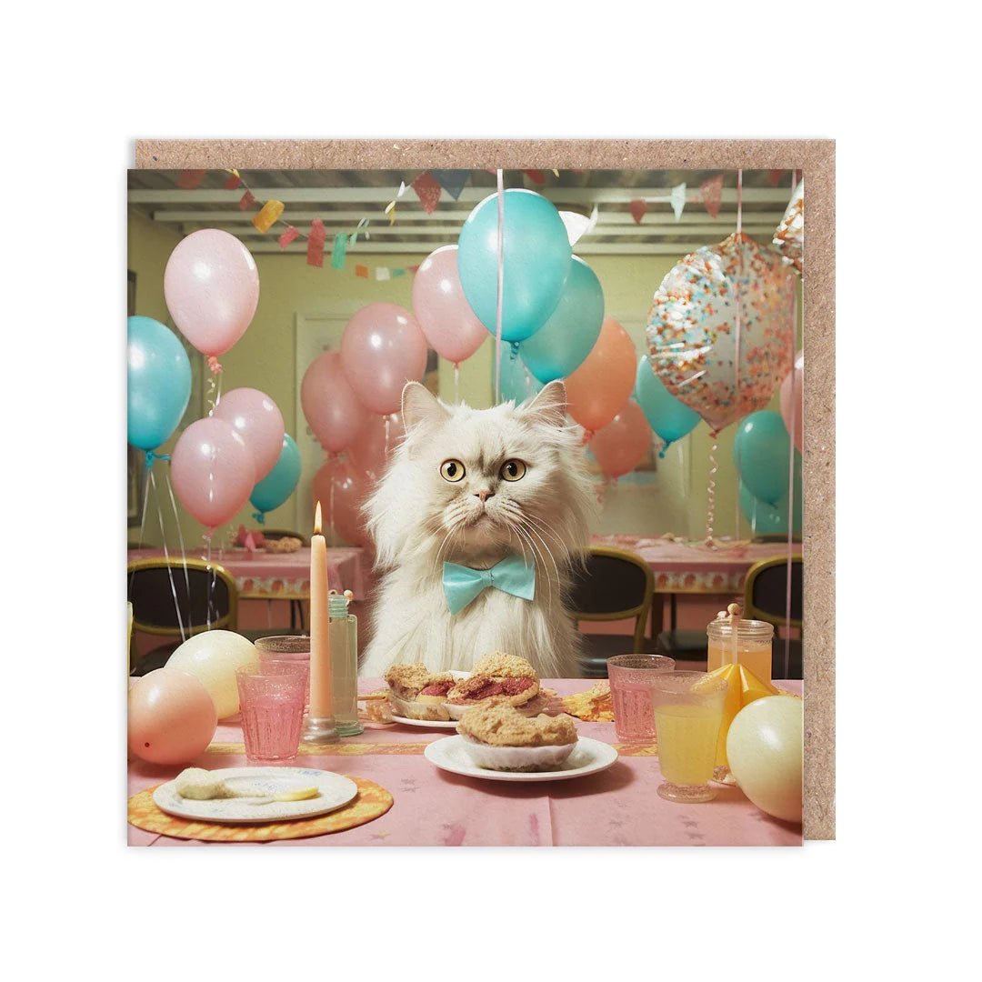 Cat At Table Birthday Greeting Card - bubblegum market