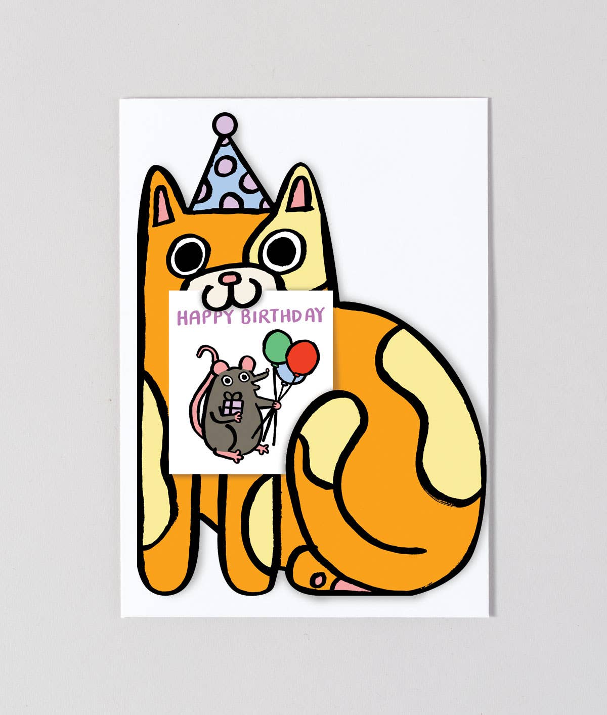 Cat with Mini Card Kid's Birthday Card - bubblegum market