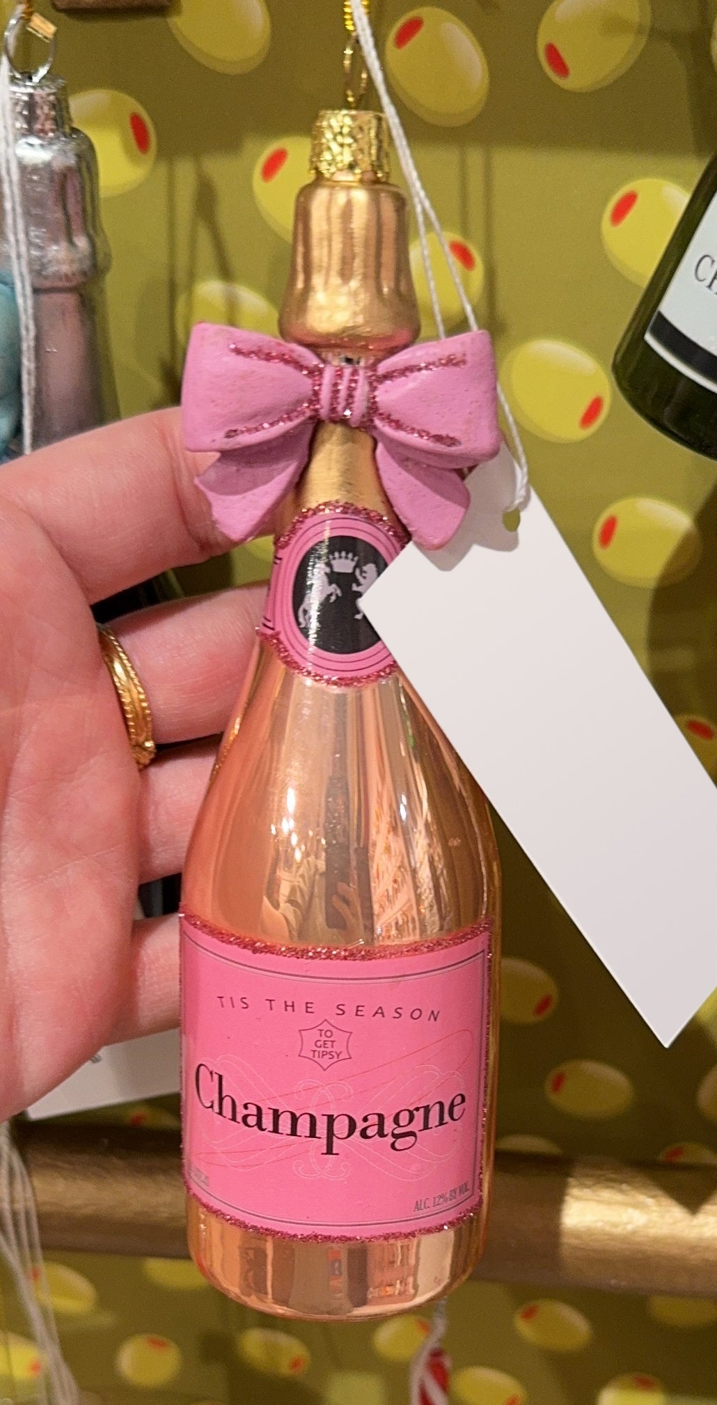 Champagne w/ Pink Bow Ornament 6" - bubblegum market