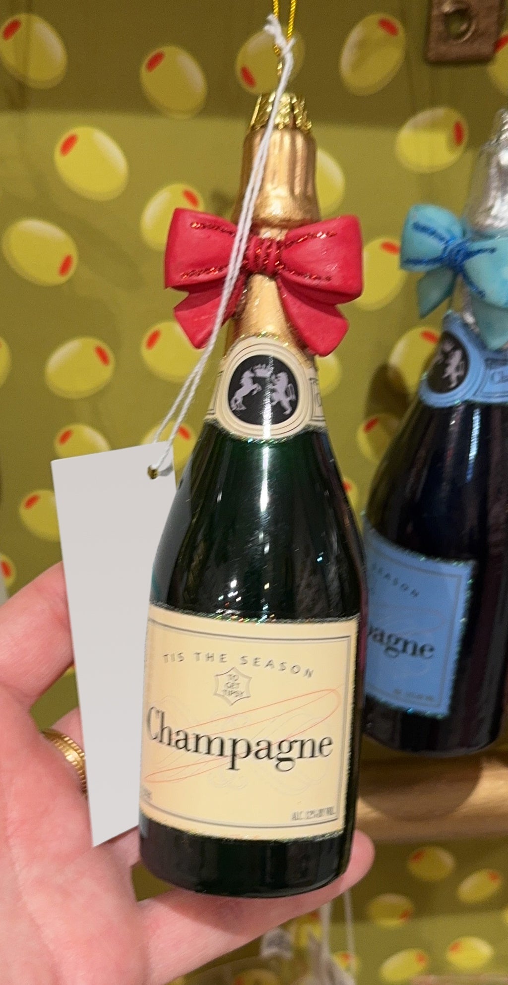 Champagne w/ Red Bow Ornament 6" - bubblegum market