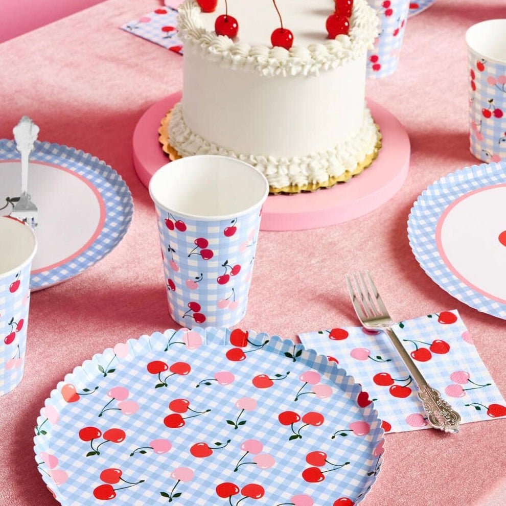 Cherry Gingham Paper Plates 9" (24pk) - bubblegum market
