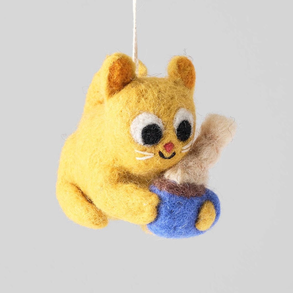 'Chino' Cat with Mug Hanging Felt Ornament - bubblegum market