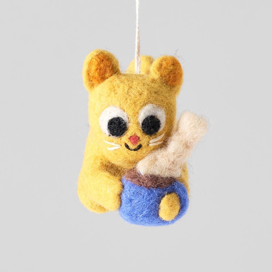 'Chino' Cat with Mug Hanging Felt Ornament - bubblegum market