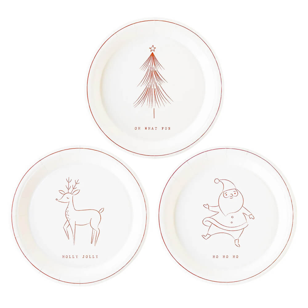 Christmas Line Art Paper Plates 9" - bubblegum market