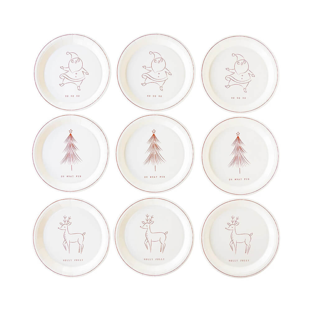 Christmas Line Art Paper Plates 9" - bubblegum market