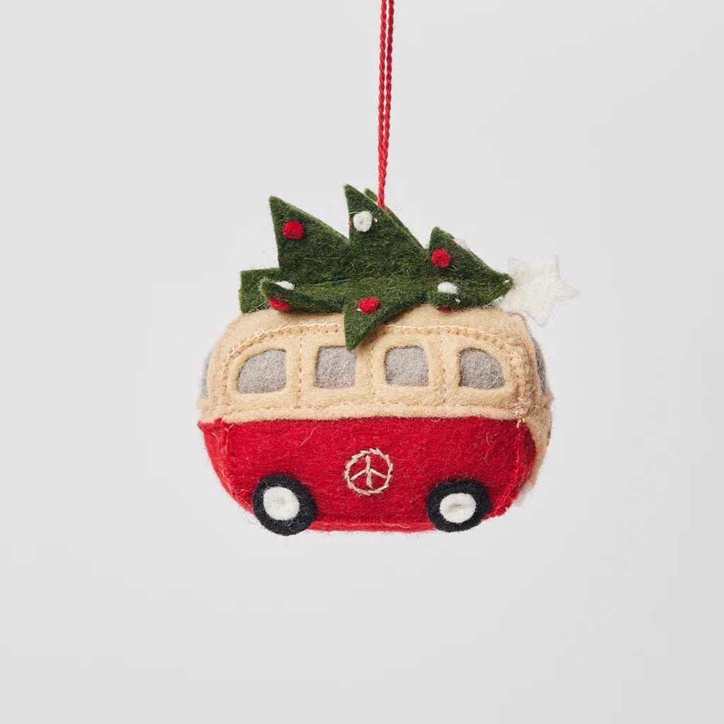 Christmas Tree Hippie Bus Felt Ornament 3" - bubblegum market