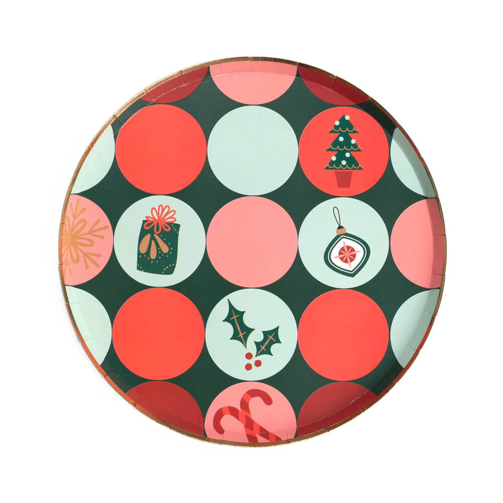 Circles Christmas Party Paper Dessert Plates 8.5" - bubblegum market