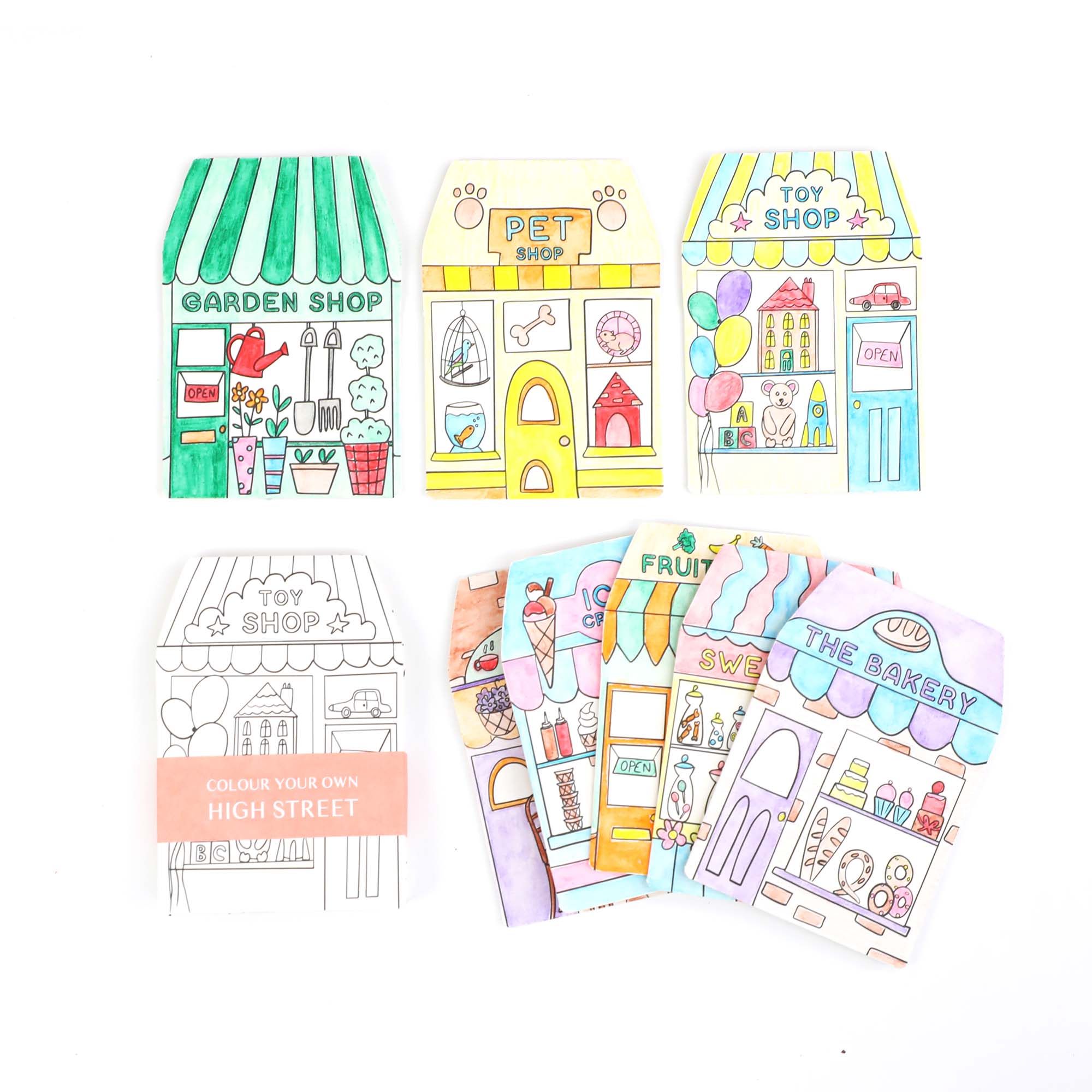 Color Your Own High Street Shops Kit - bubblegum market