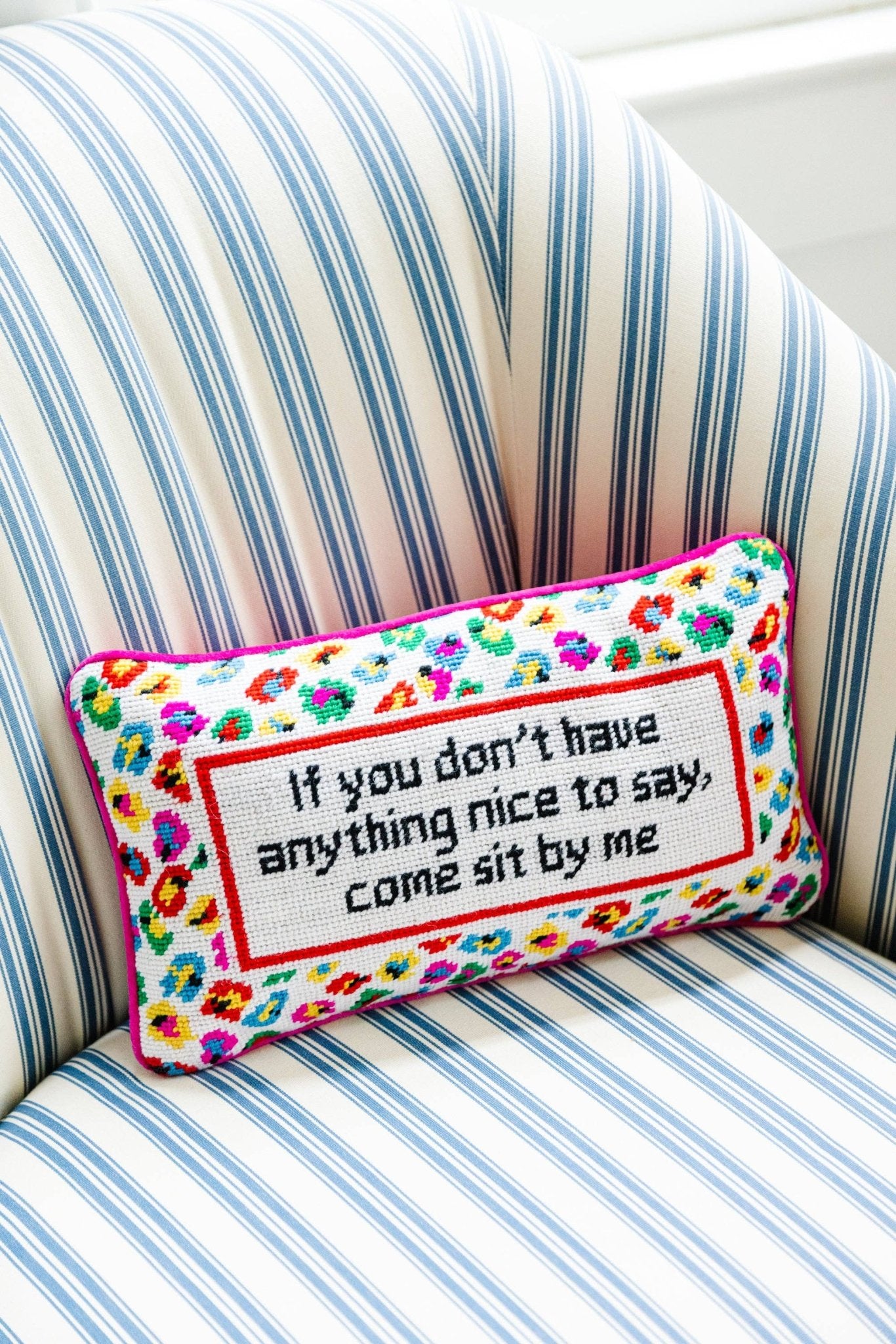 COME SIT BY ME Needlepoint Pillow - bubblegum market