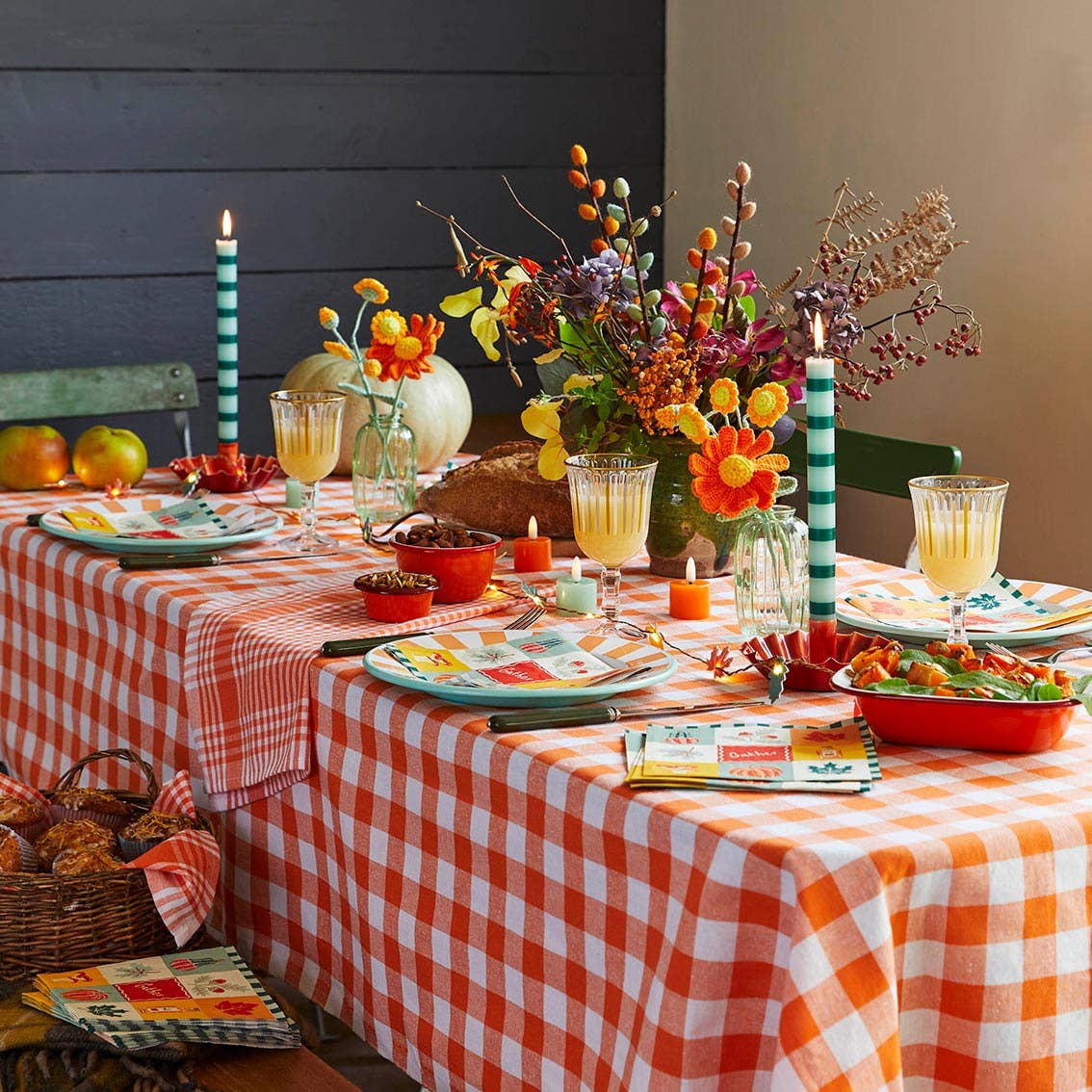 COMING SOON: Orange & White Fabric Gingham Tablecloth - bubblegum market