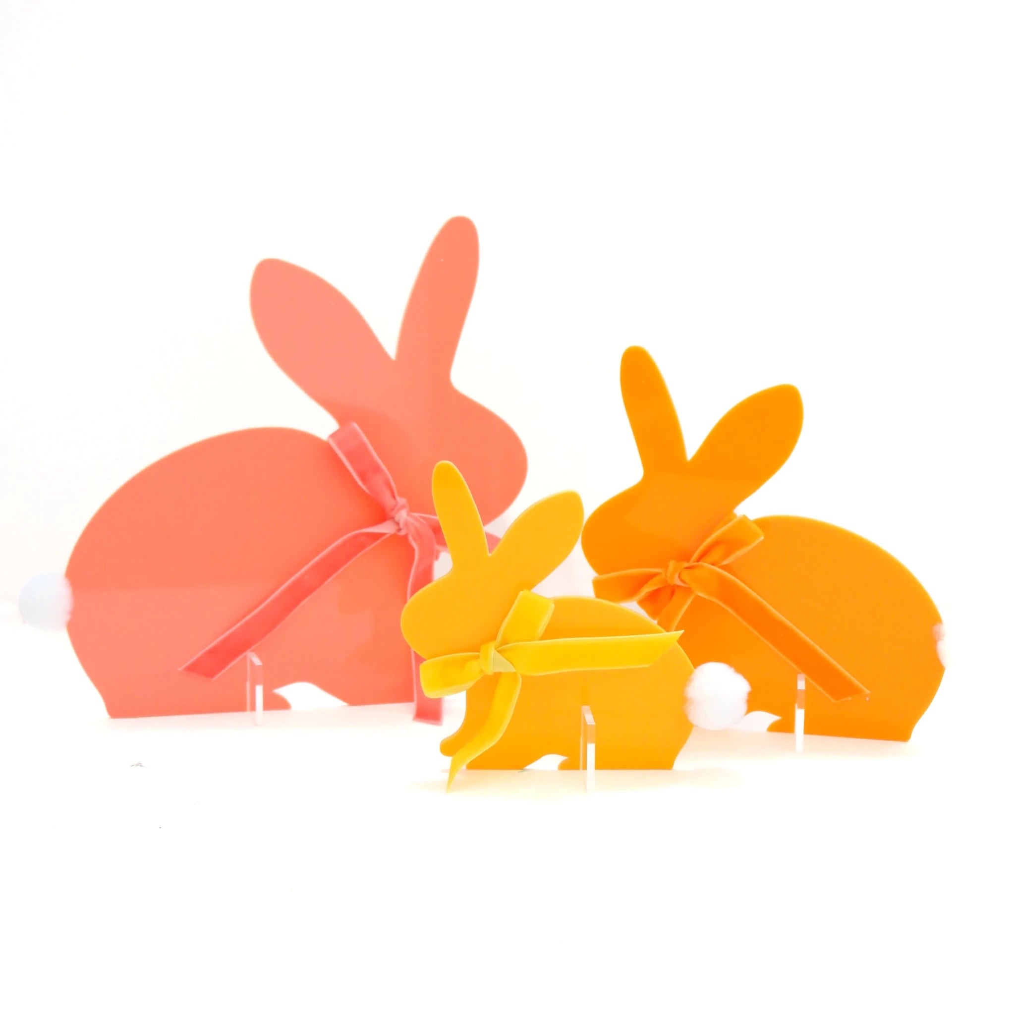 Coral & Orange Acrylic Bunnies w/ Ribbons (Set of 3) - bubblegum market