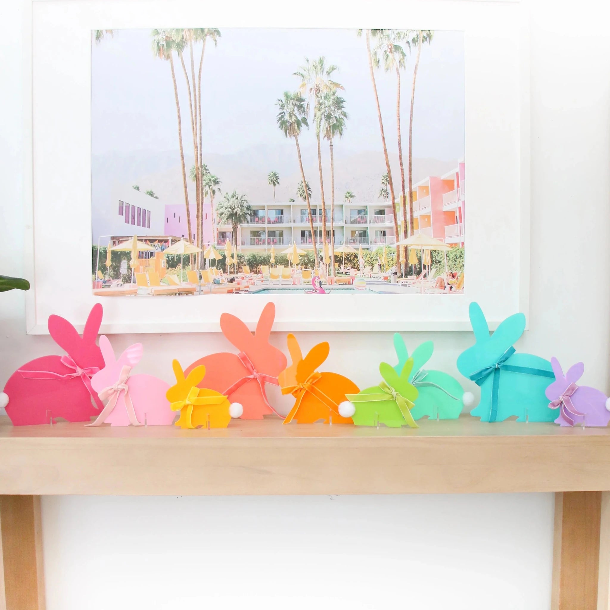 Coral & Orange Acrylic Bunnies w/ Ribbons (Set of 3) - bubblegum market