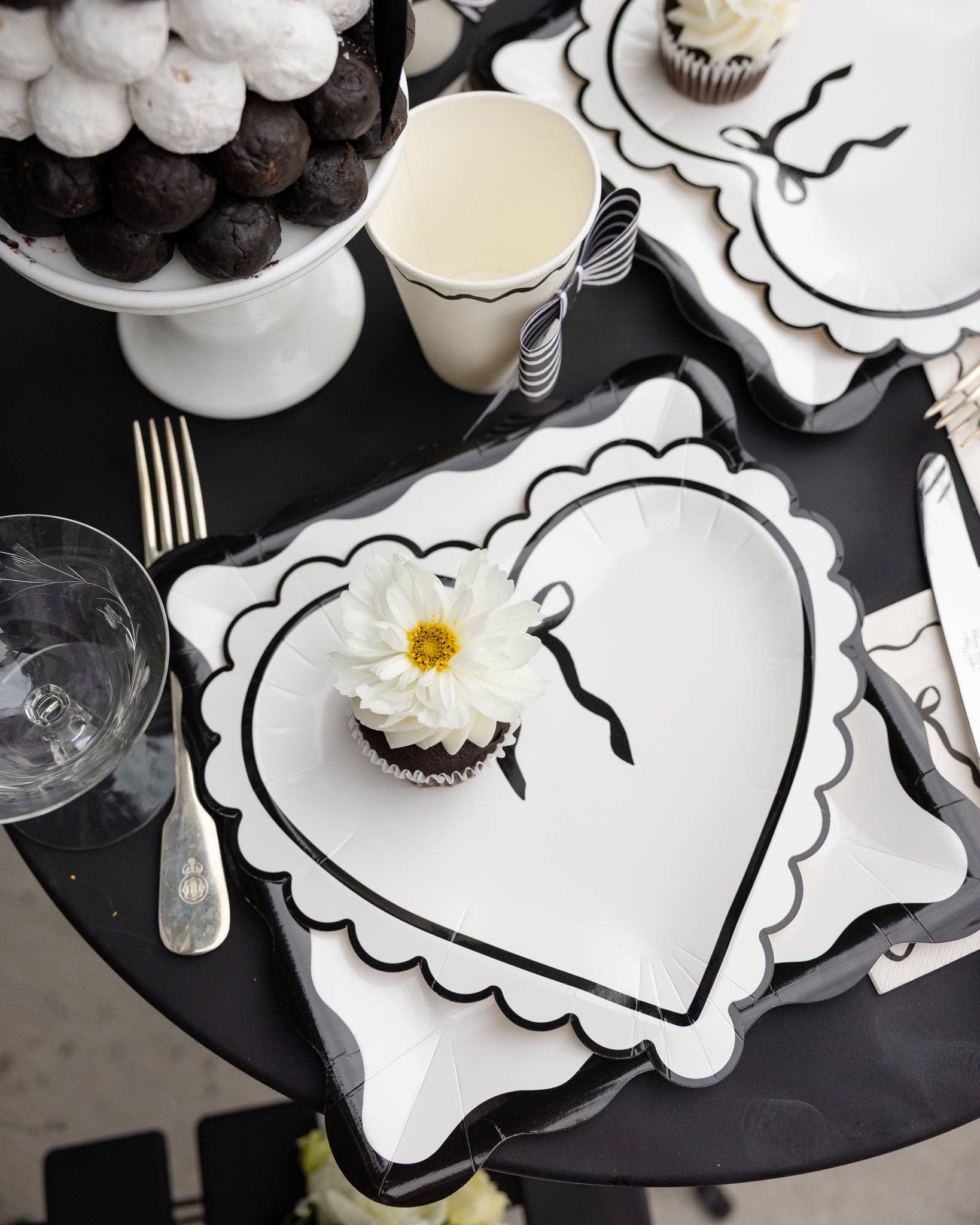 Cream & Black Scalloped Heart Plates 10" - bubblegum market