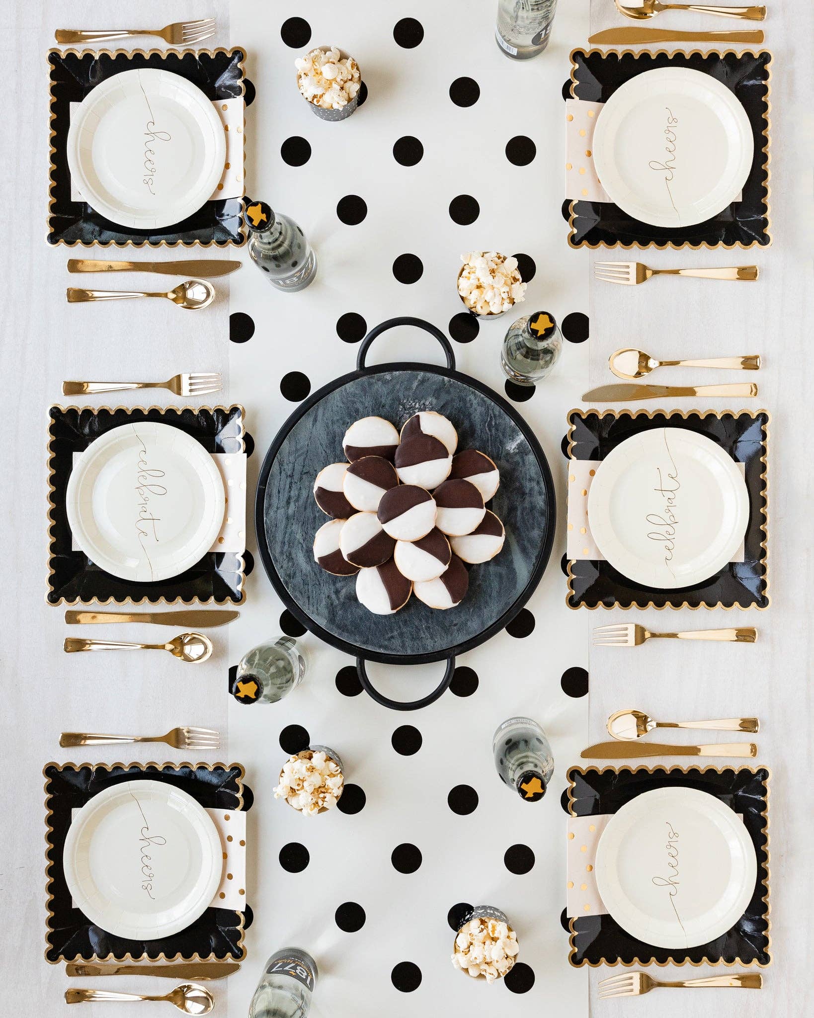 Cream with Black Dots Paper Table Runner - bubblegum market
