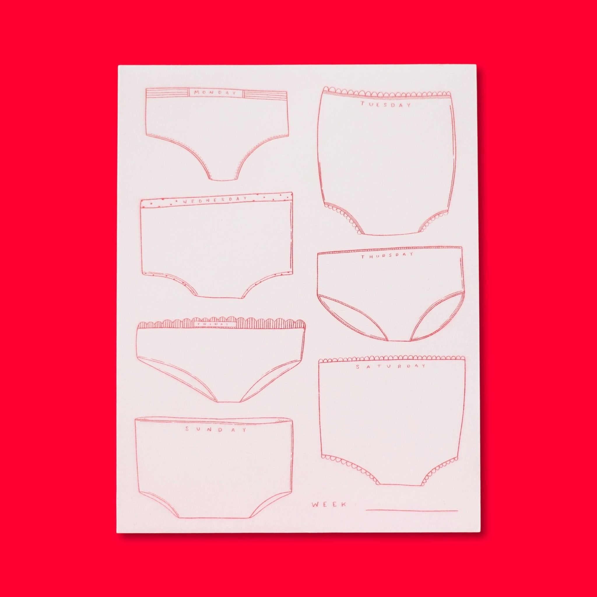 Day of the Week Undies Risograph Notepad - bubblegum market