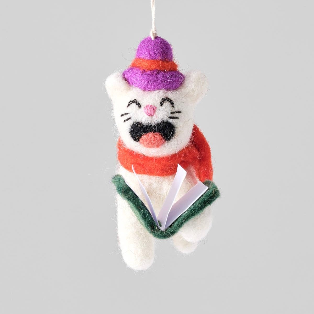 'Dickens' Carolling Cat Hanging Felt Ornament - bubblegum market