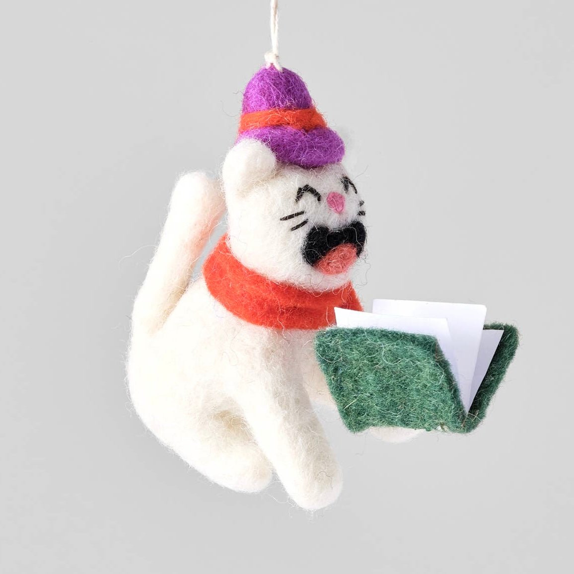 'Dickens' Carolling Cat Hanging Felt Ornament - bubblegum market