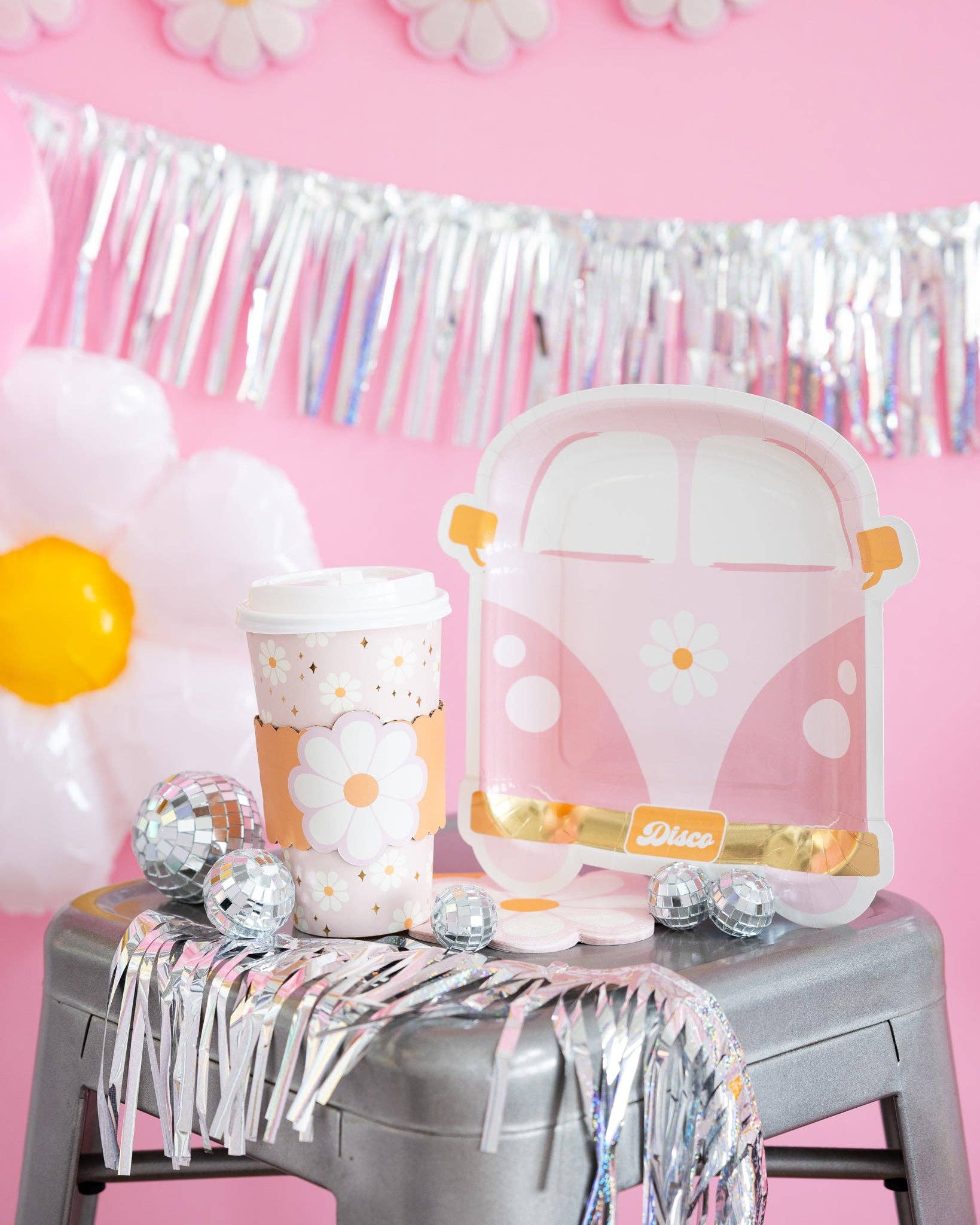 Disco Daisy Van Shaped Paper Plates 9" - bubblegum market