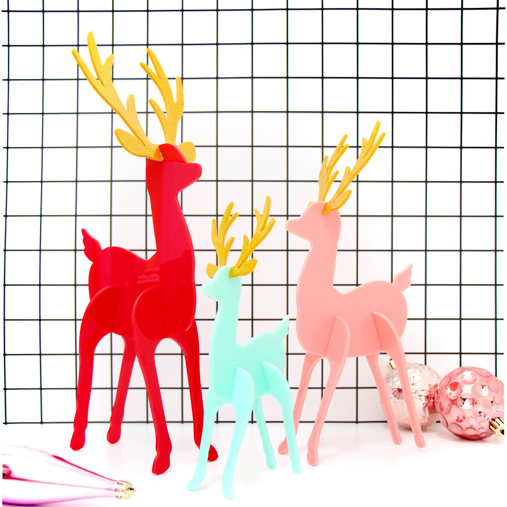 Red, Light Pink, and Mint Acrylic Reindeer Christmas Decor