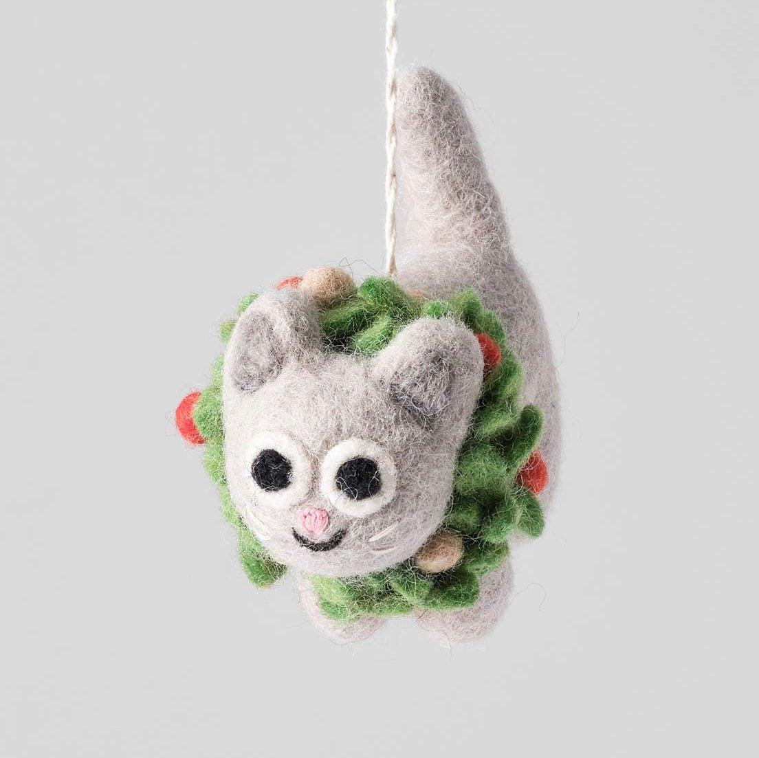 'Ernest' Cat in Wreath Hanging Felt Ornament - bubblegum market