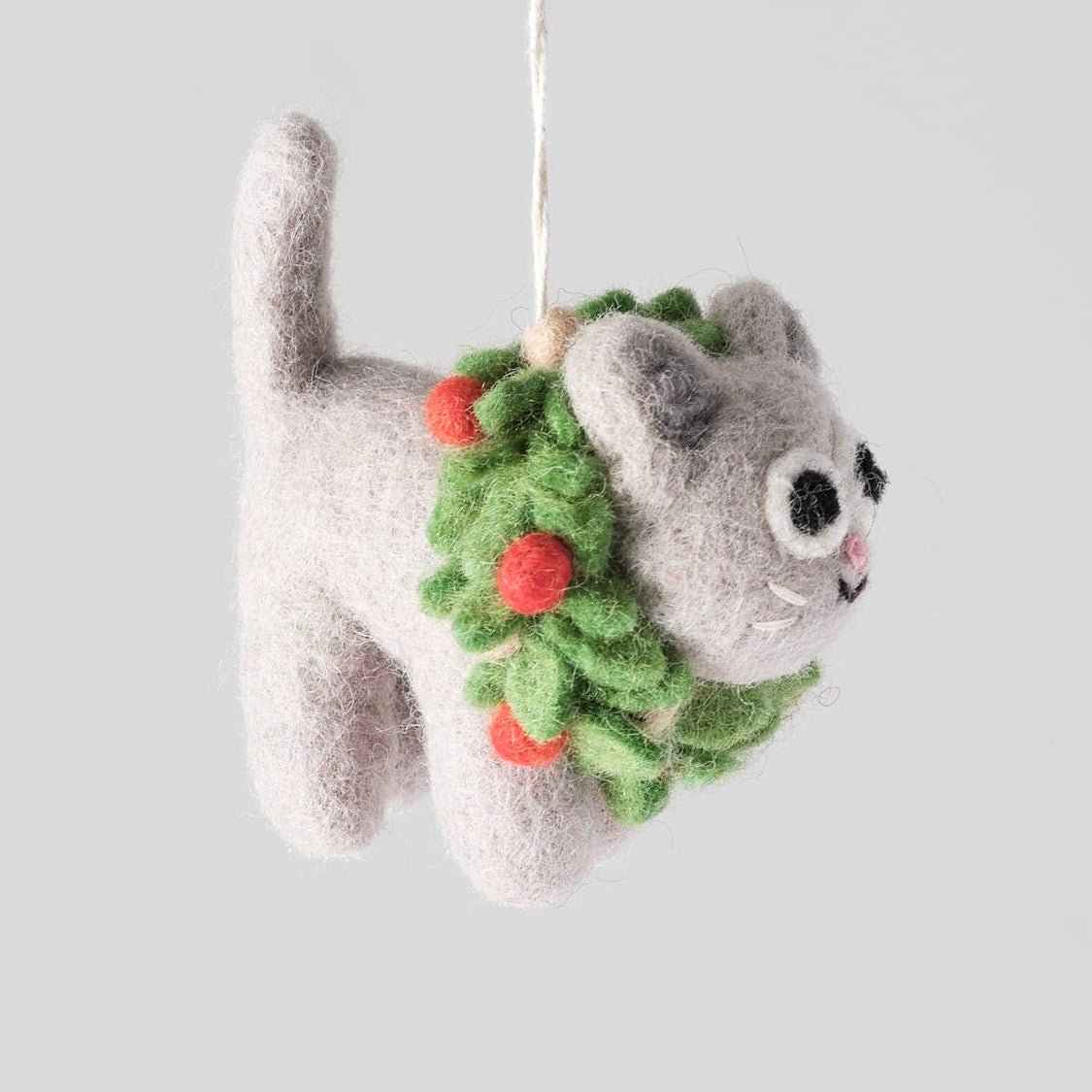 'Ernest' Cat in Wreath Hanging Felt Ornament - bubblegum market