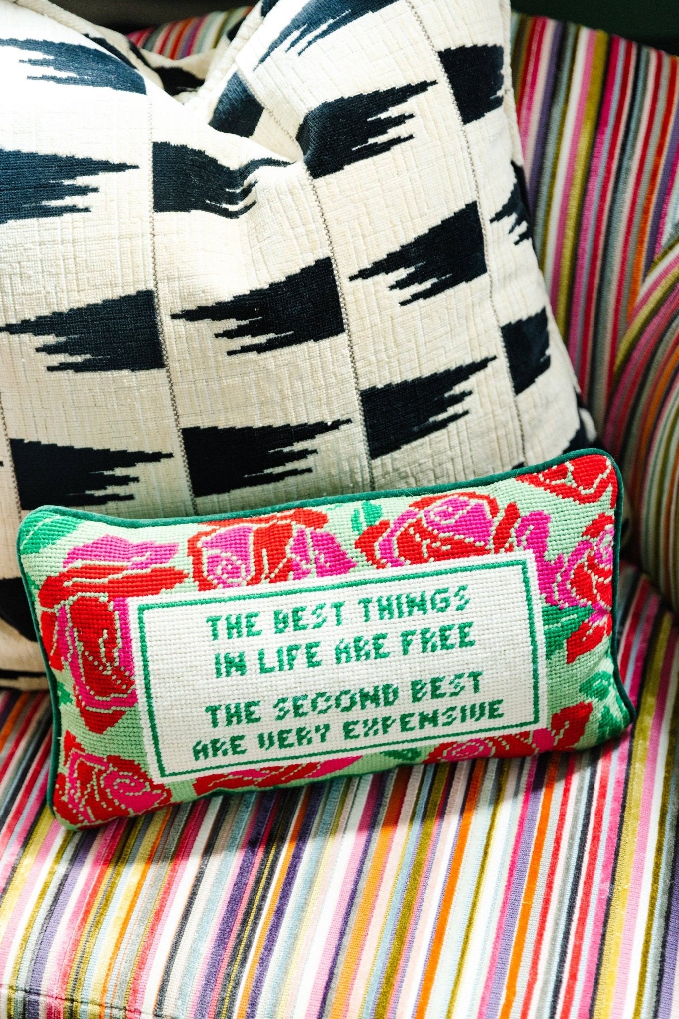 EXPENSIVE Needlepoint Pillow - bubblegum market
