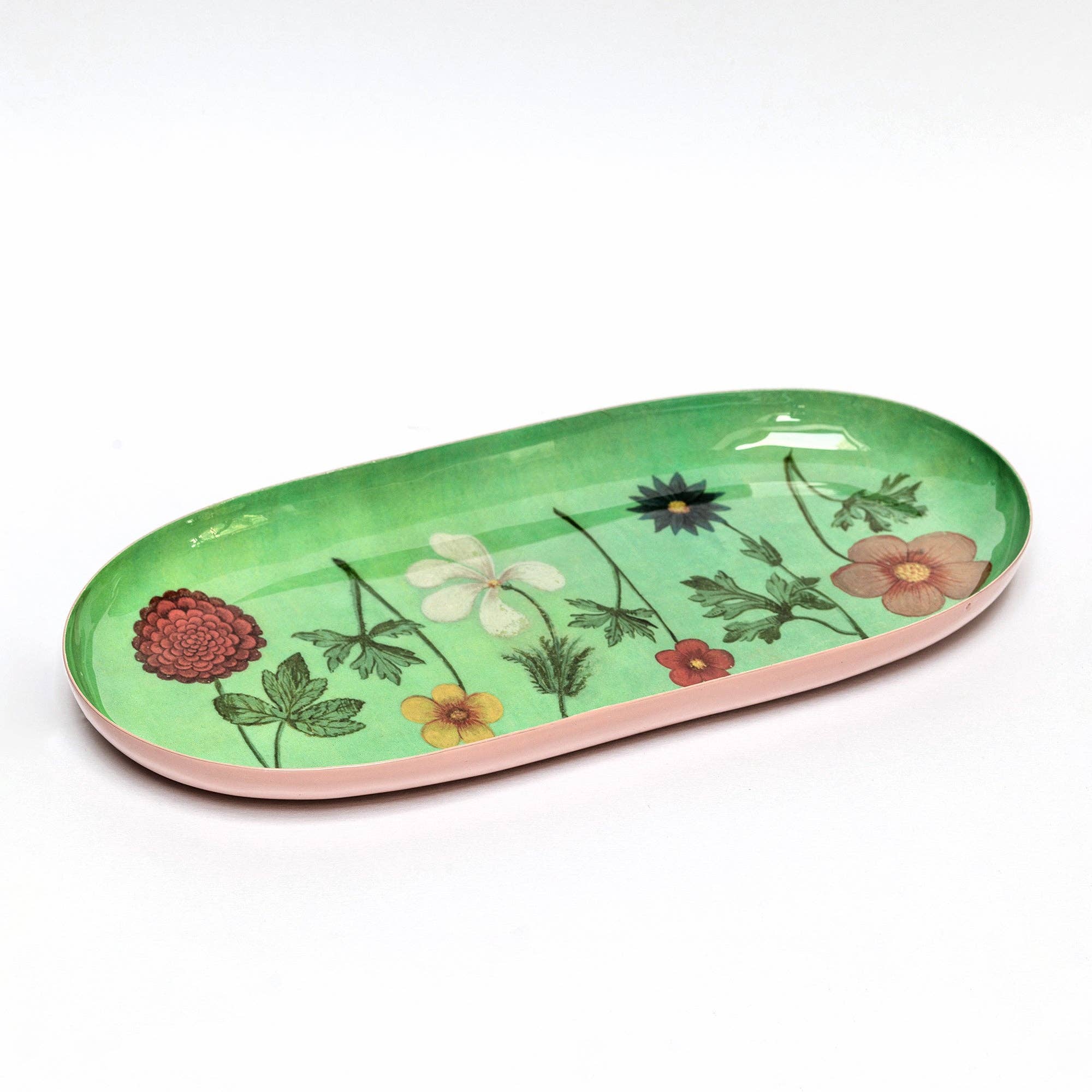 Festival of Flowers Oval Enamel Tray - bubblegum market