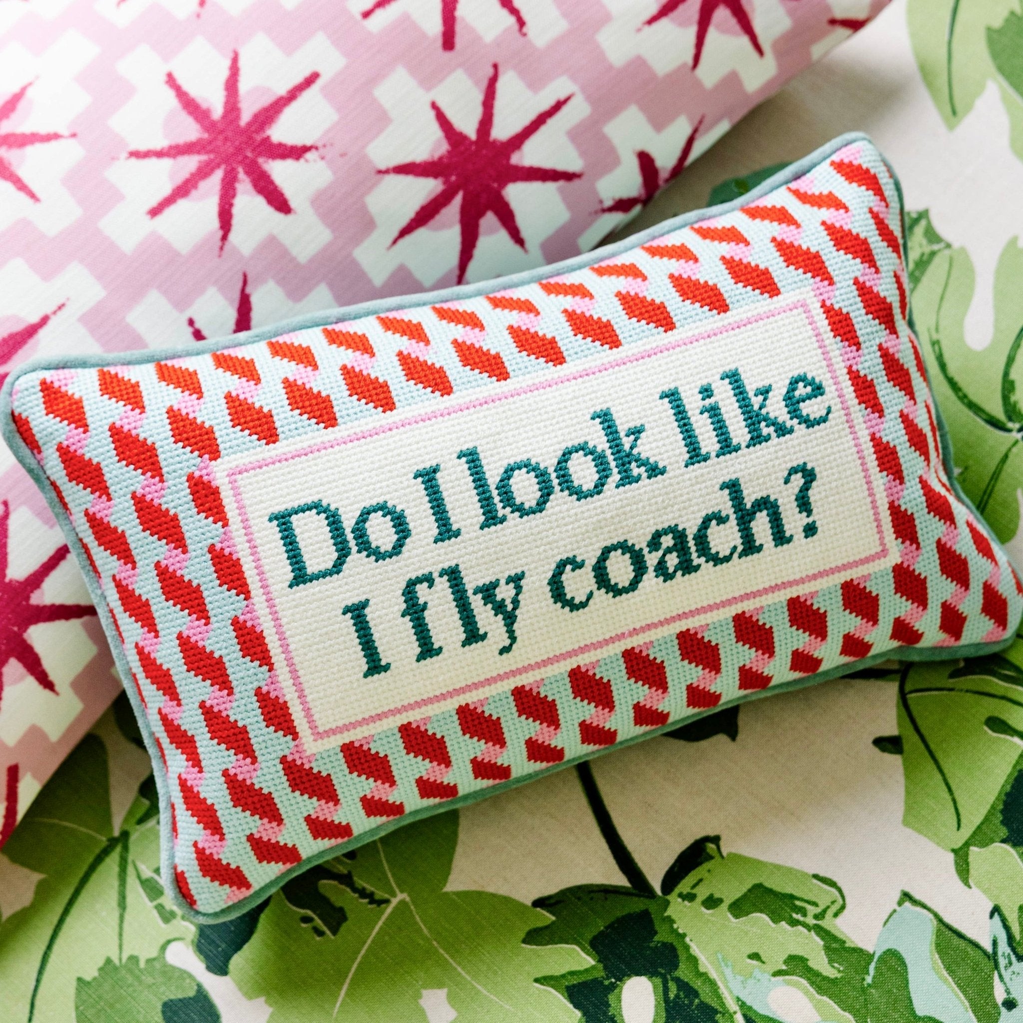 FLY COACH Needlepoint Pillow - bubblegum market