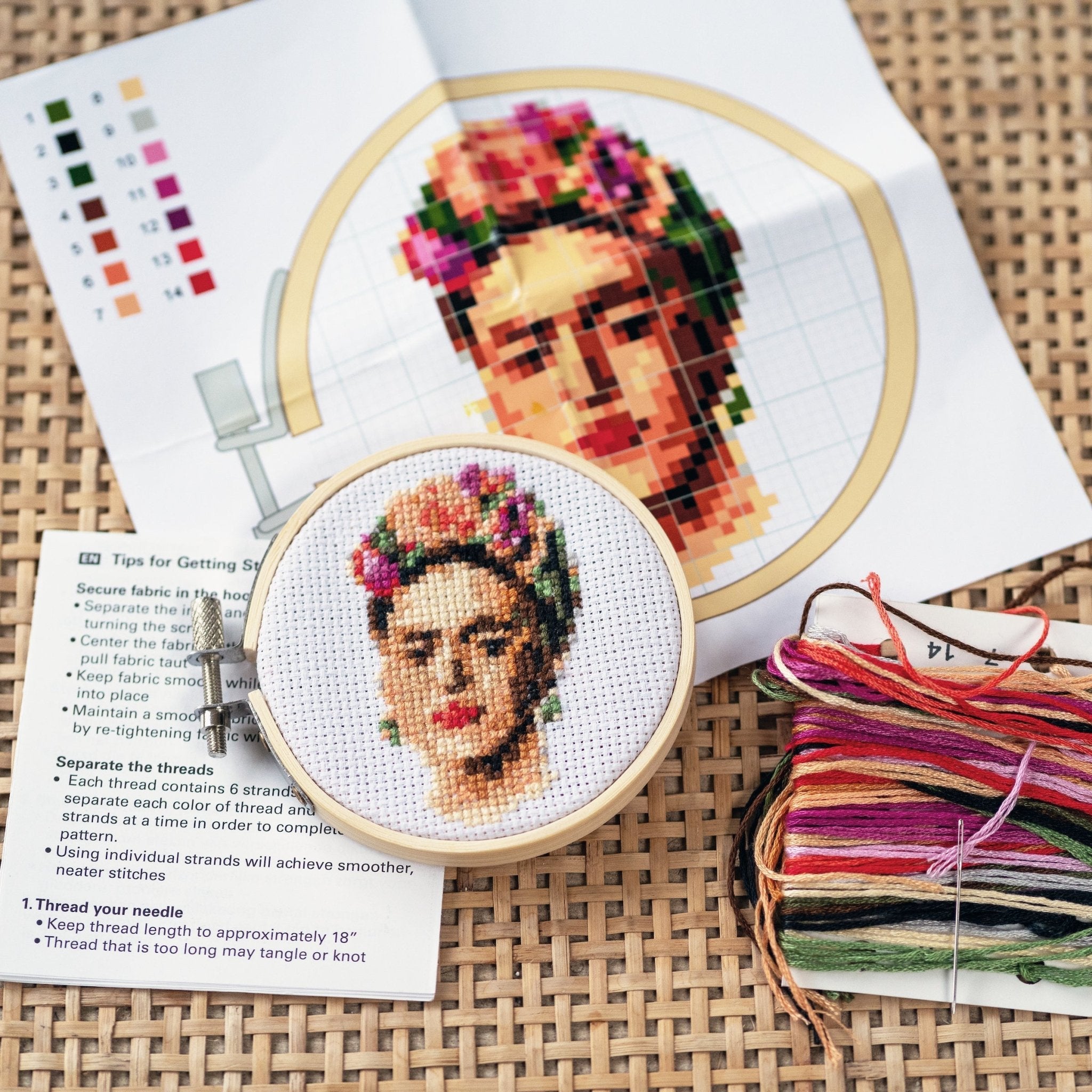 Frida Mini Cross Stitch Kit - bubblegum market