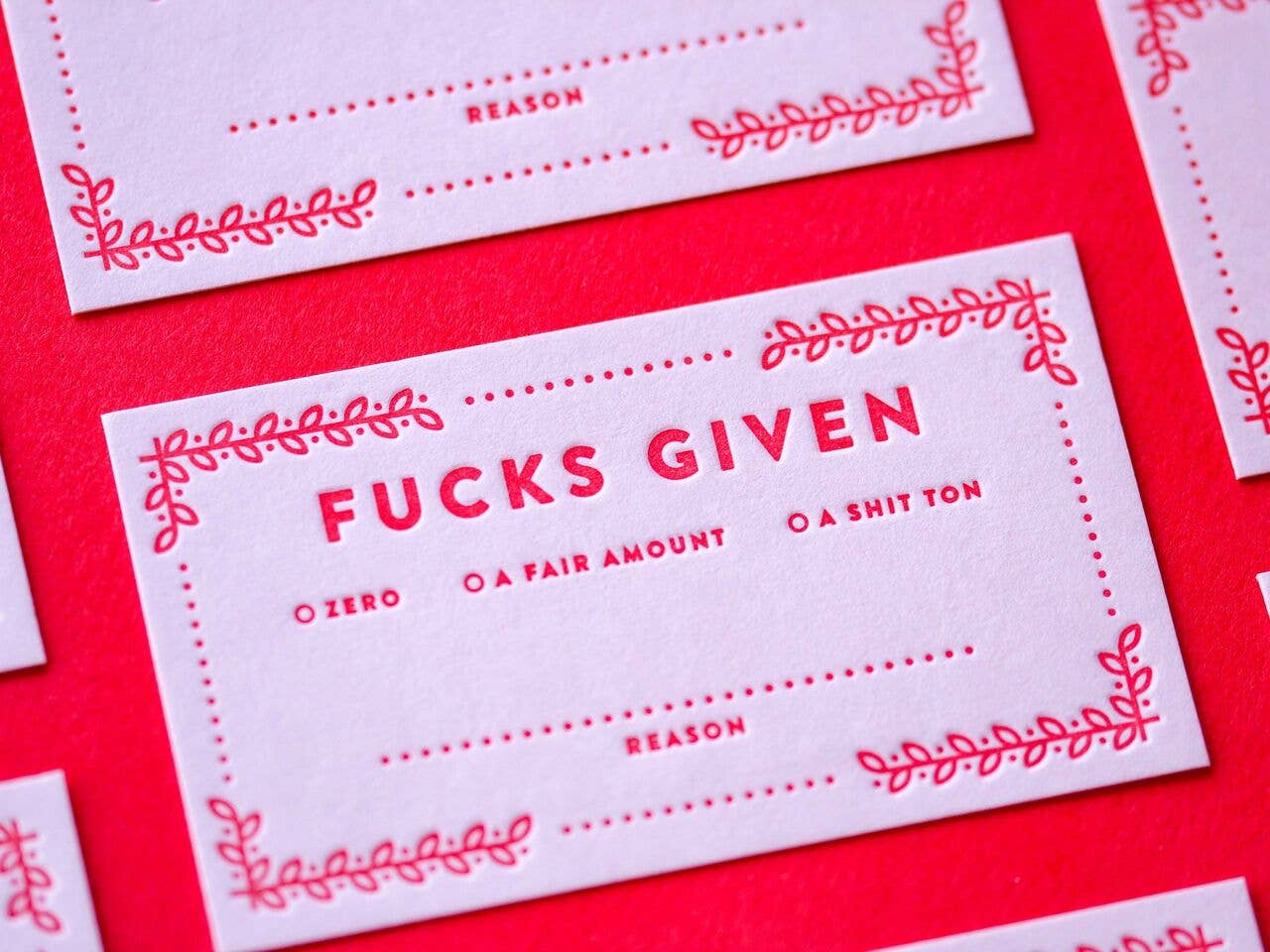 Fucks Given Letterpress Cards - bubblegum market