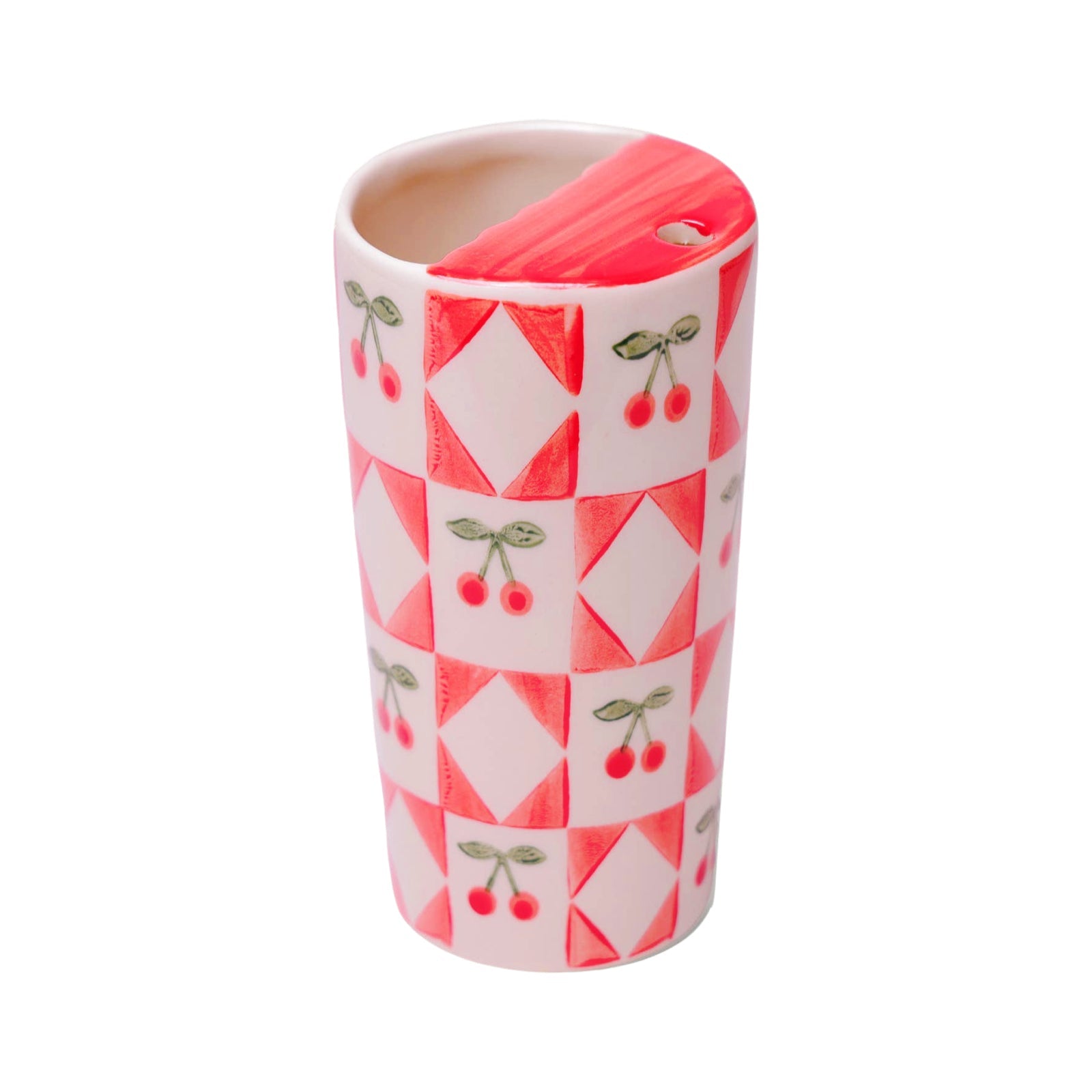 Geometric Cherry Ceramic Travel Coffee Tumbler - bubblegum market