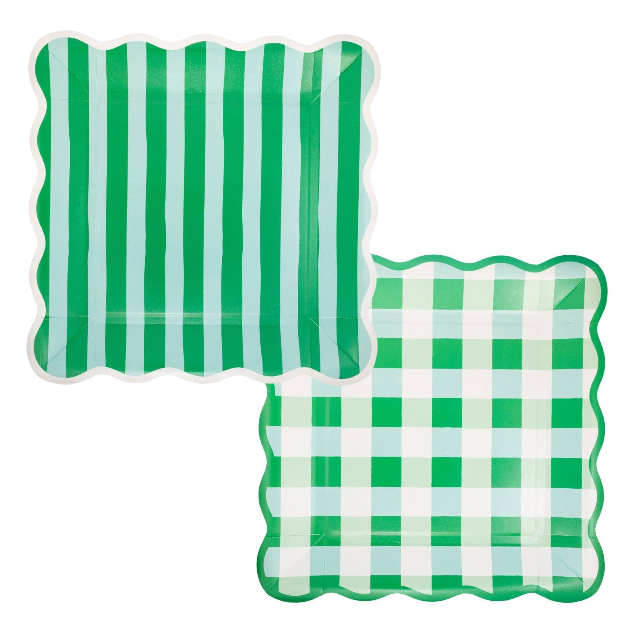 Gingham & Stripes Scalloped Square Plates 10" - bubblegum market