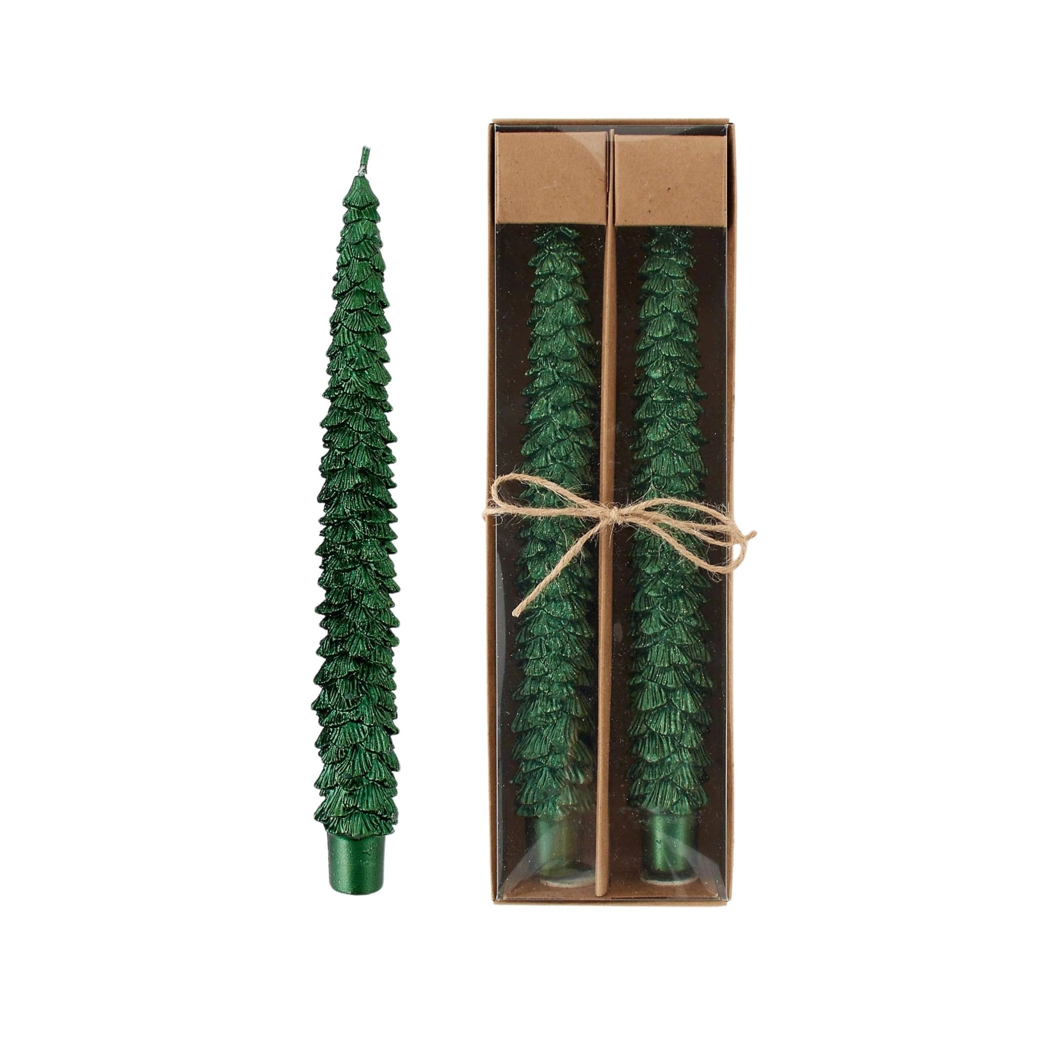 Glistening Green Tree Taper Candles 10" (Set of 2) - bubblegum market